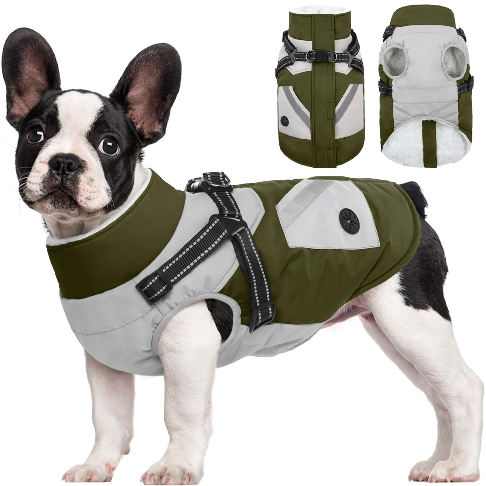 Fuamey Dog Jacket - Waterproof Winter Coat With Zipper - Reflective Vest For Large Dogs - Green L