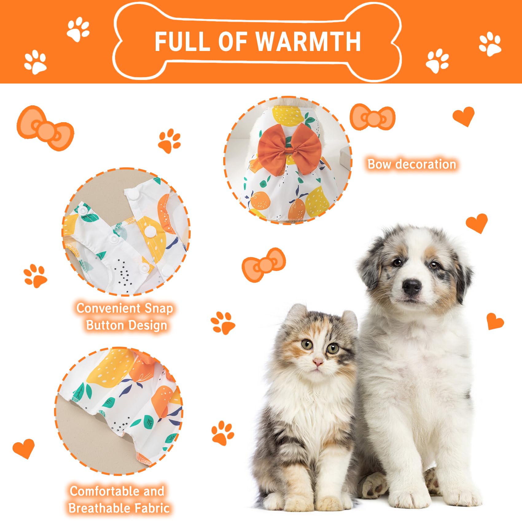 Tapbull Dog Dresses, Fashionable Pet Dog Clothes, Cute Cat Birthday Dress Outfit (Orange/Red/Yellow/Blue/Pink 5-Pack), Medium