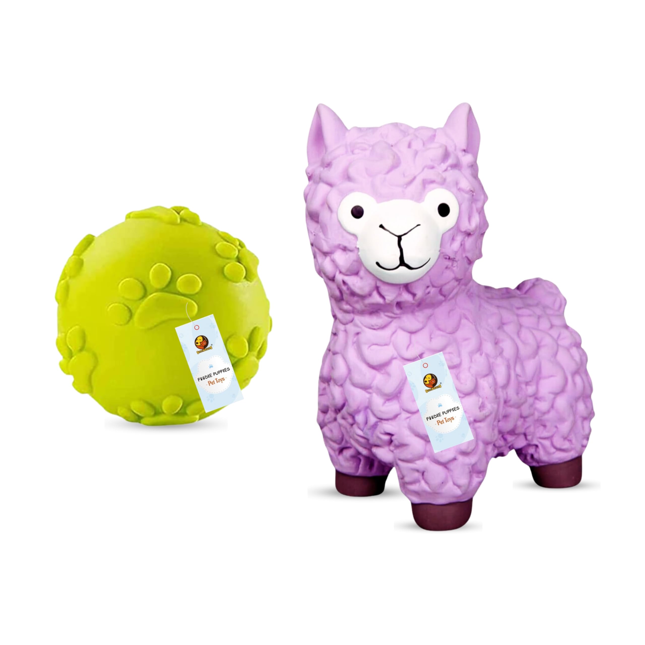 Foodie Puppies Dog Squeaky Chew Latex Toy Combo (Claw Ball + Pink Sheep) | NonToxic Interactive Durable Teething Play Toy | Sof
