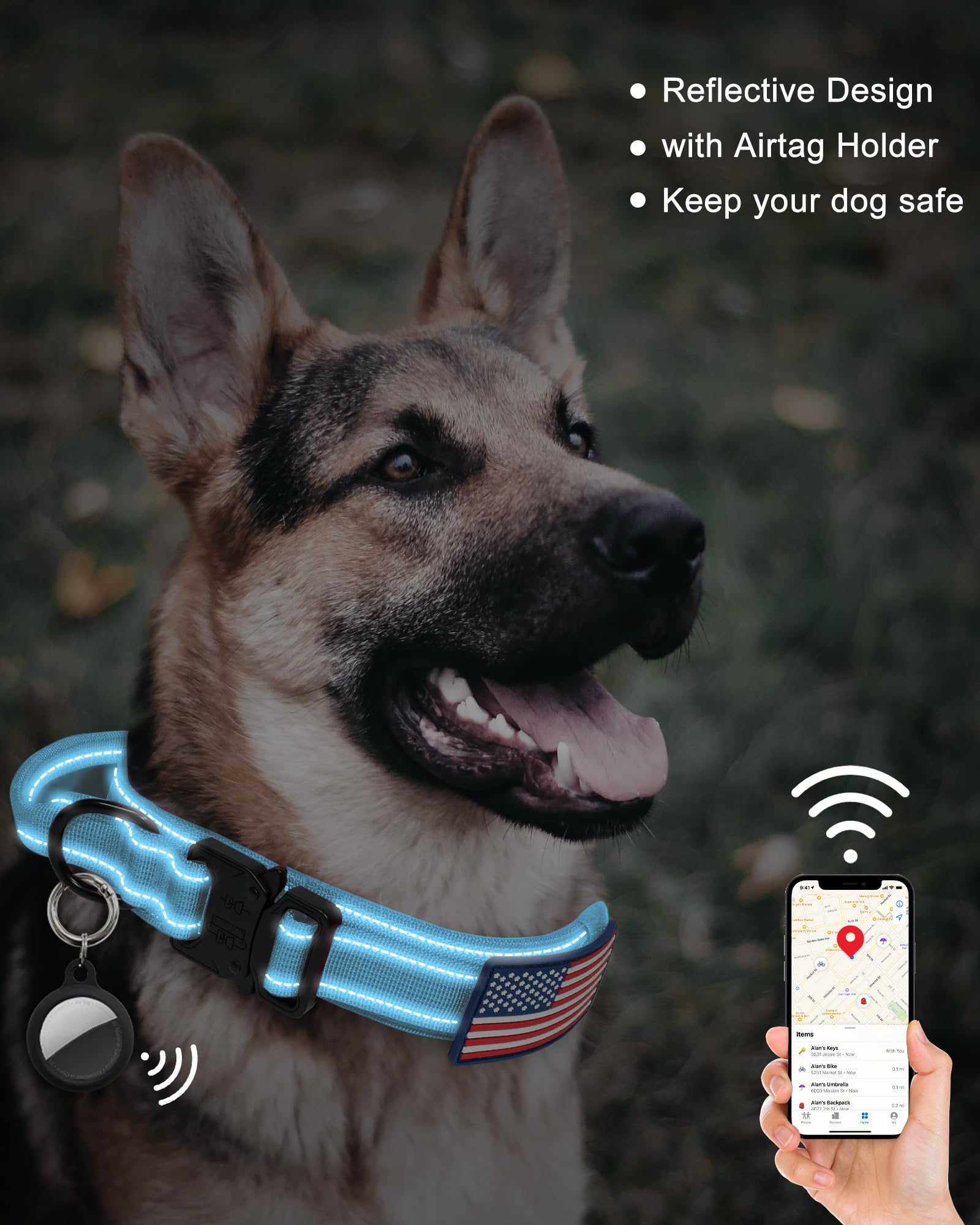 AUBELL Reflective Tactical Dog Collar,Adjustable Military Heavy Duty K9 Collars with Handle and Quick Release Metal Buckle Great