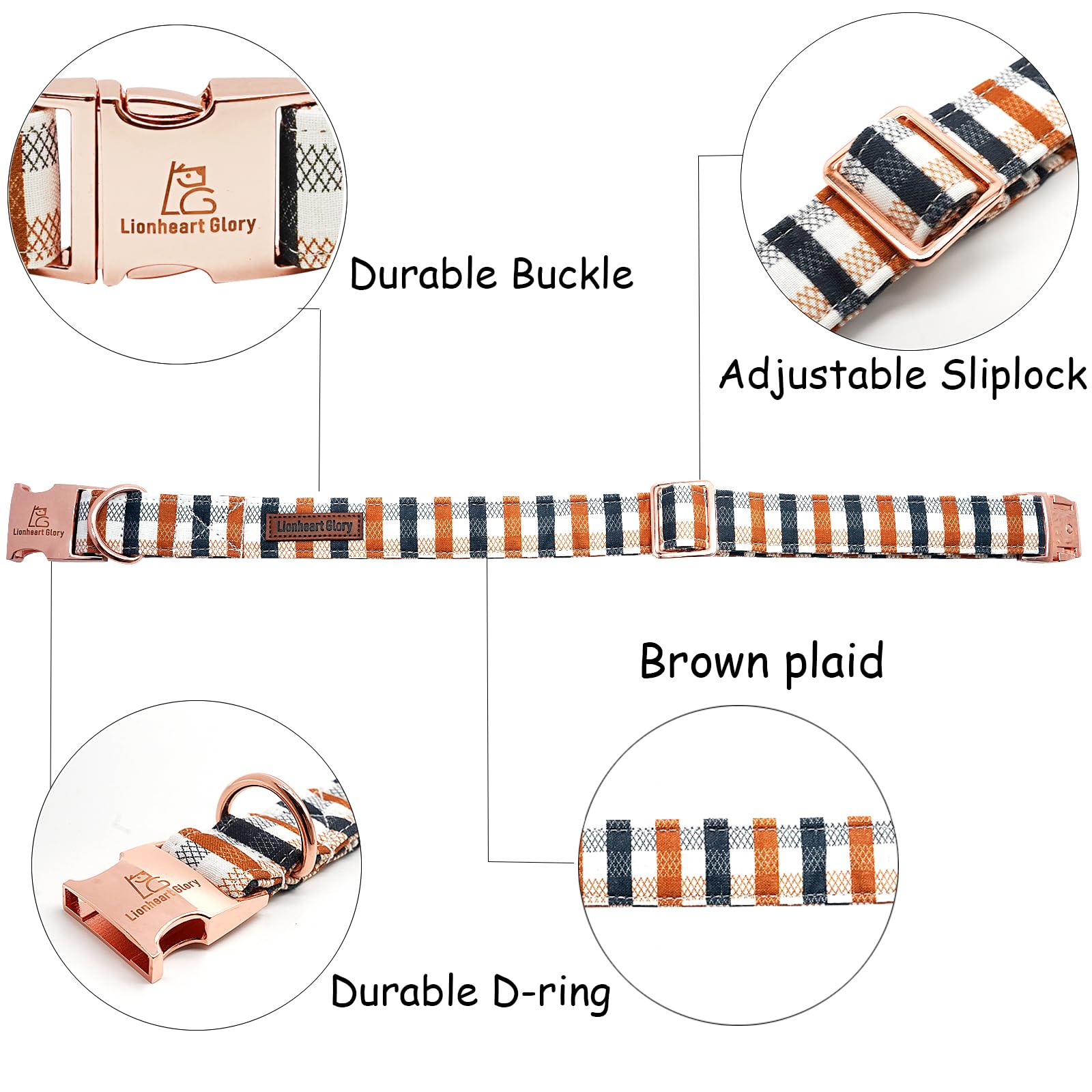 Lionheart Glory Plaid Dog Collar - Heavy Duty, Adjustable, Fall Collar For Large Dogs - Female Or Male