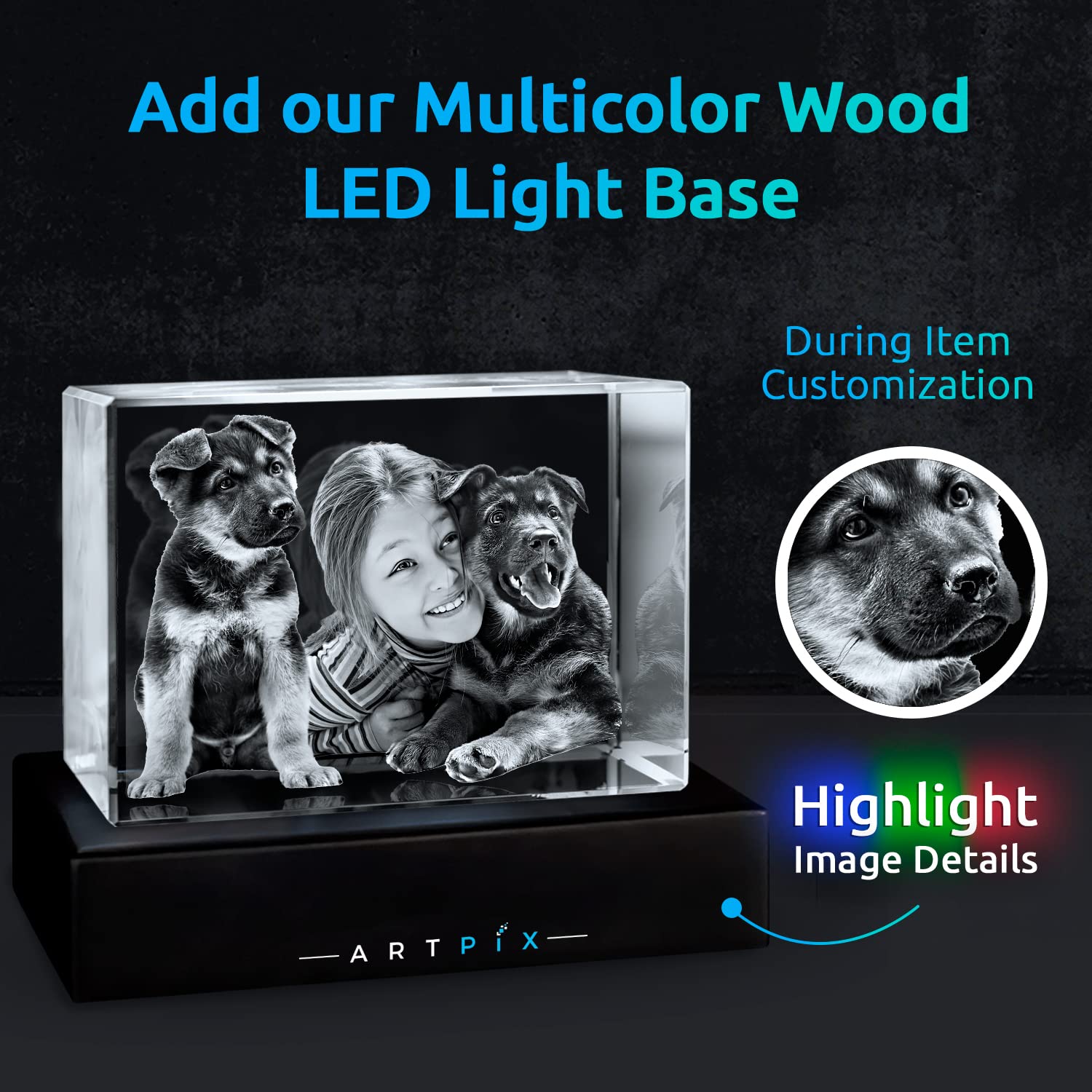 Artpix 3D Crystal Photo, Customized Dog Memorial Gifts With Your Own Photo For Dog Lovers, Pet Owners, 3D Laser Etched Picture,
