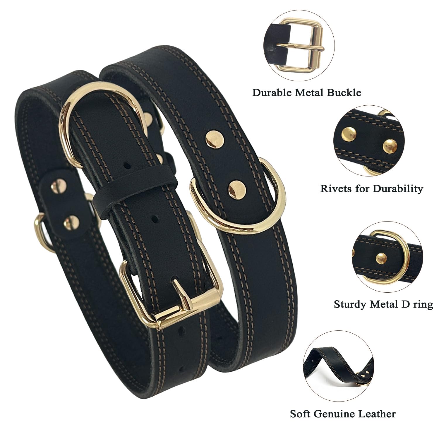 Lwbmg Leather Dog Collar,Heavy Duty Dog Collar,Soft And Strong Leather Adjustable Dog Collar For Small Medium Dogs Black Medium