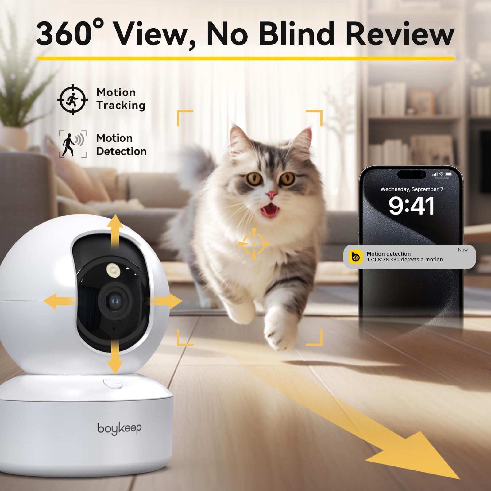 Boykeep Indoor Camera - 2K Pet Camera 5G/2.4Ghz Wifi For Baby Monitor With Phone App, 360 Pan & Tilt, 2-Way Audio, Night Vision,