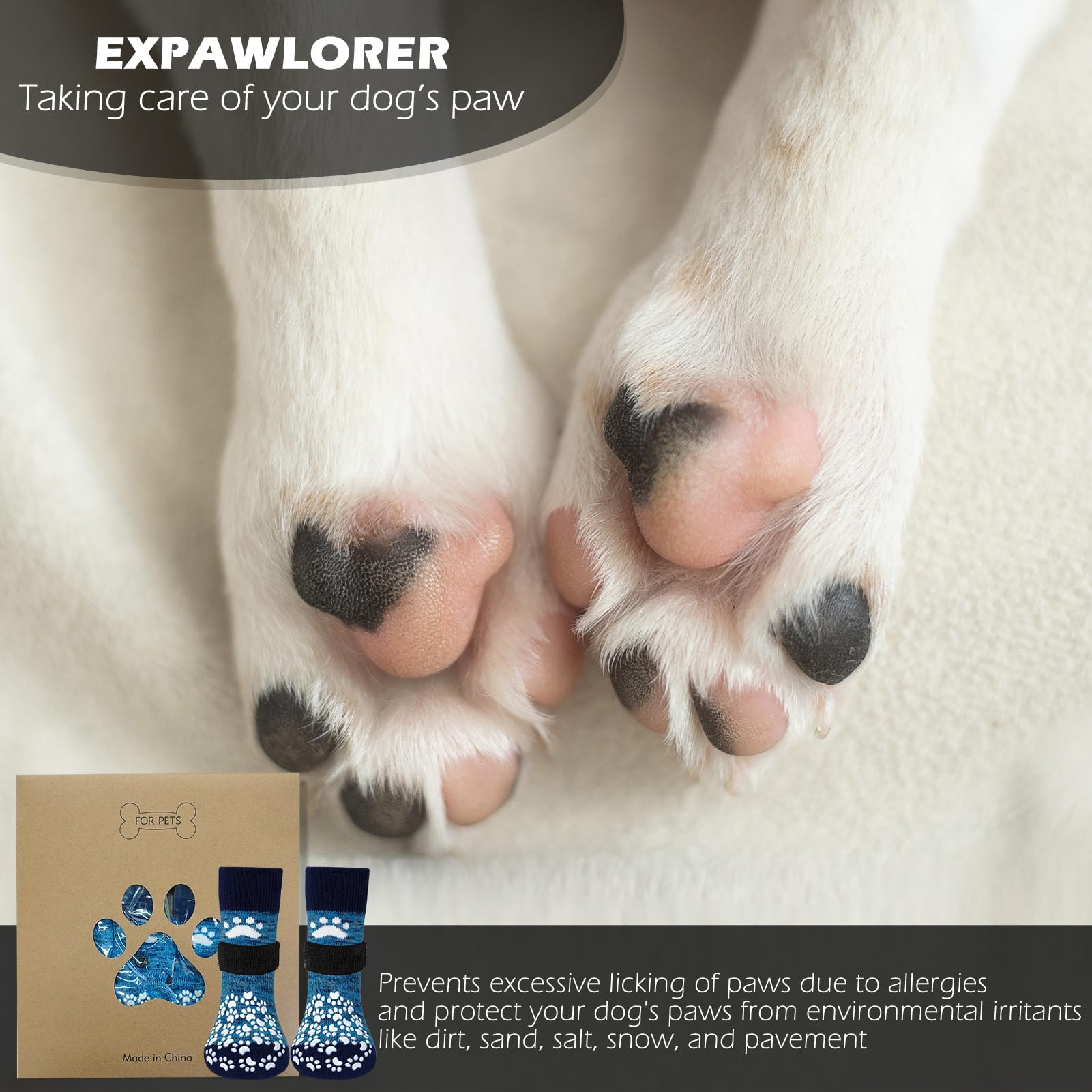 EXPAWLORER Dog Socks for Indoor Use - Adjustable, Non-Skid, Small Size, Blue, 2 Pairs - Traction Control Paw Protector