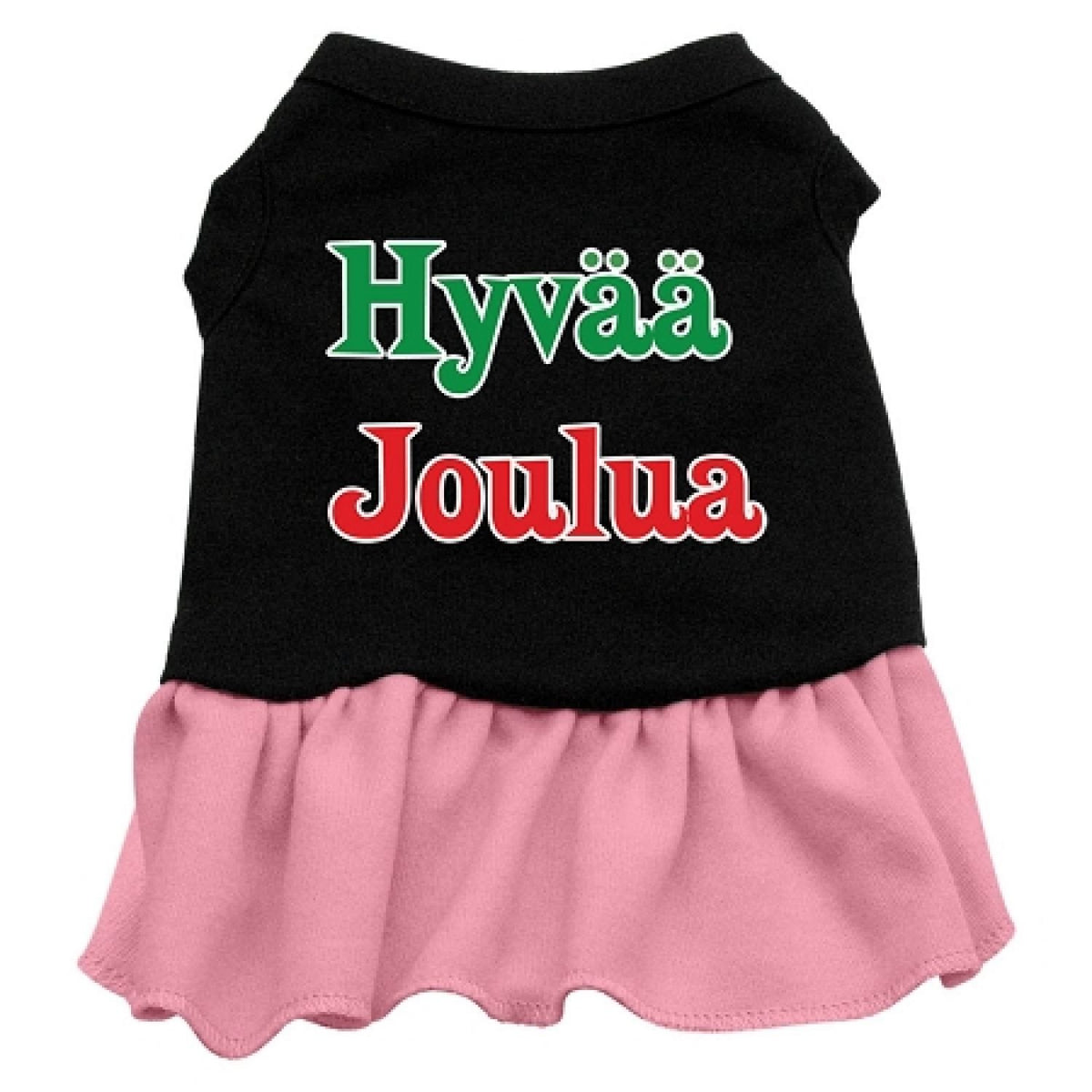 Christmas Pet Dog & Cat Dress Screen Printed, Hyvaa Joulua Black W/Light Pink SM (3-6 lbs.)