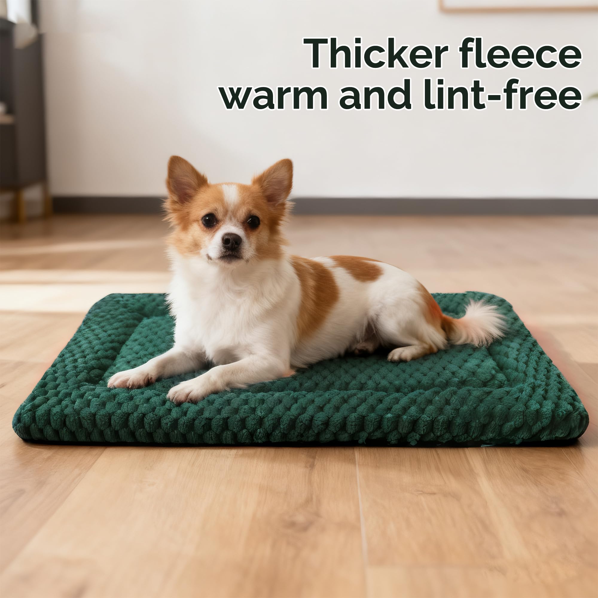 Dog Bed Crate Mat, Soft Durable Washable Anti-Slip Kennel Pad for Dogs & Cats, Reversible (Dark Green, M(30*20*1.5))