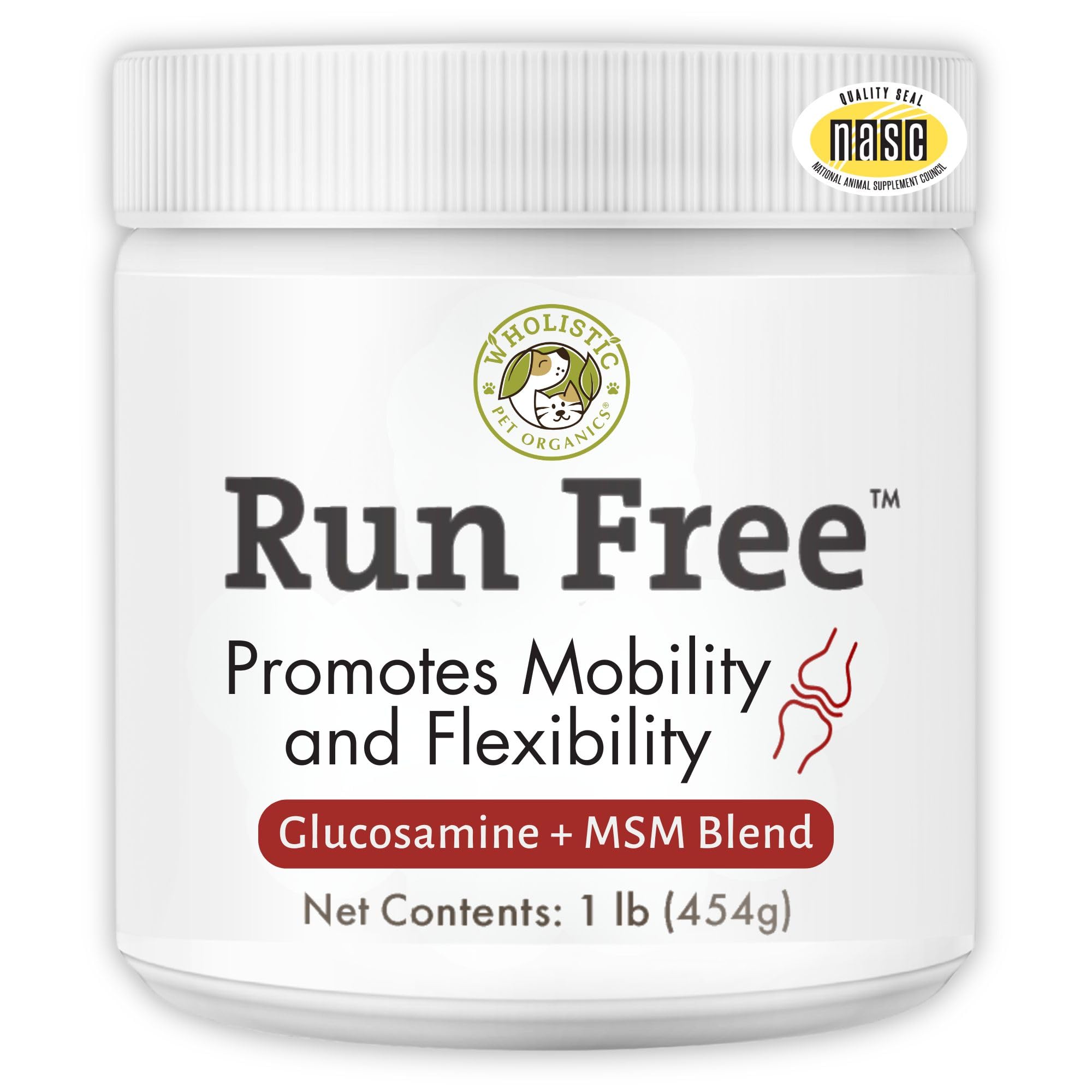 Wholistic Pet Organics Run Free - 1 Lb - Dog Joint Supplement for Senior Dogs, Glucosamine Chondroitin MSM, Dog Vitamins, Cat Jo