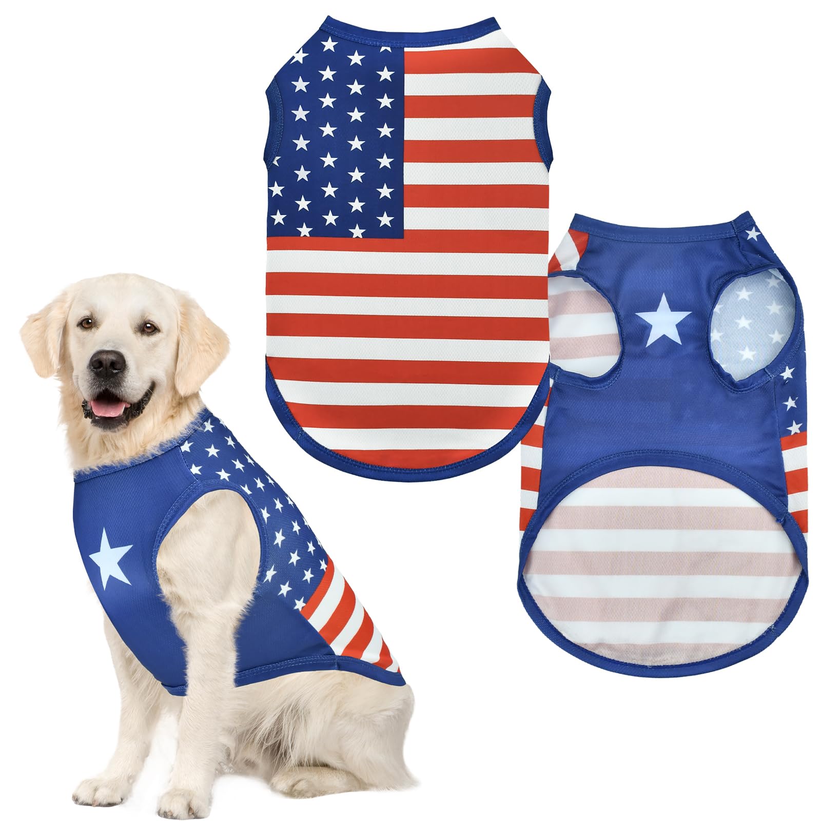 Lysskmk Patriotic Dog Costume - Sleeveless Shirt, American Flag Summer Tank Top, Mesh Breathable Independence Day Outfits For La