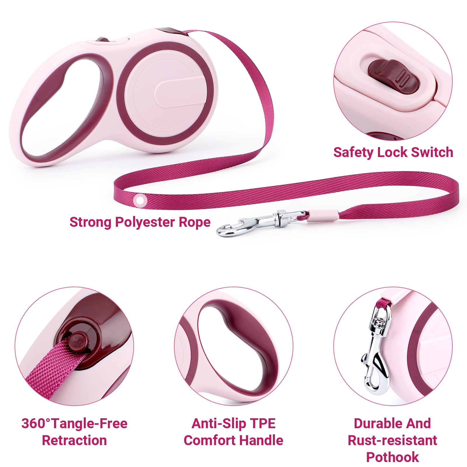 Segarty Dog Retractable Leash, 16Ft Heavy Duty Walking Dog Leash For Medium Small Pet Up To 44Lb, Anti-Slip Handle 360Tangle-Fre