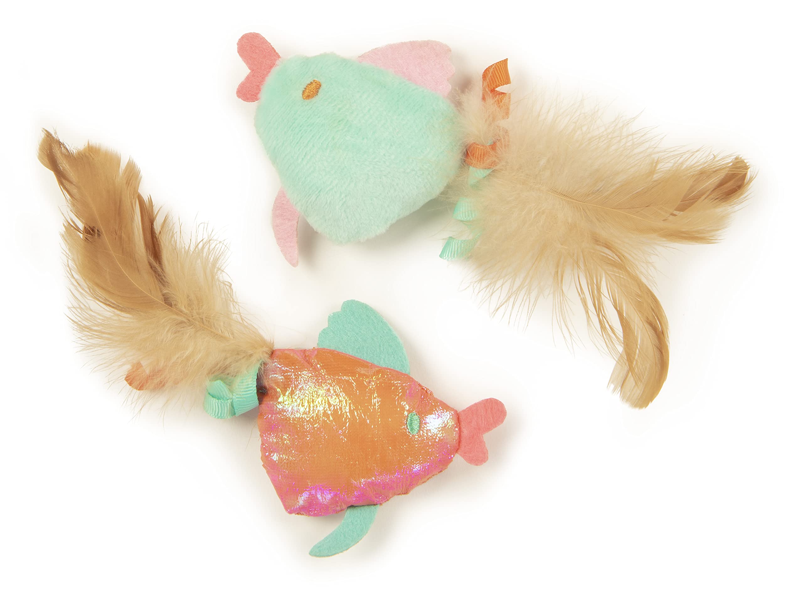 SmartyKat (2 Count Silly Swimmers Crinkle Plush Catnip Cat Toys - Orange/Turquoise, 2 Count