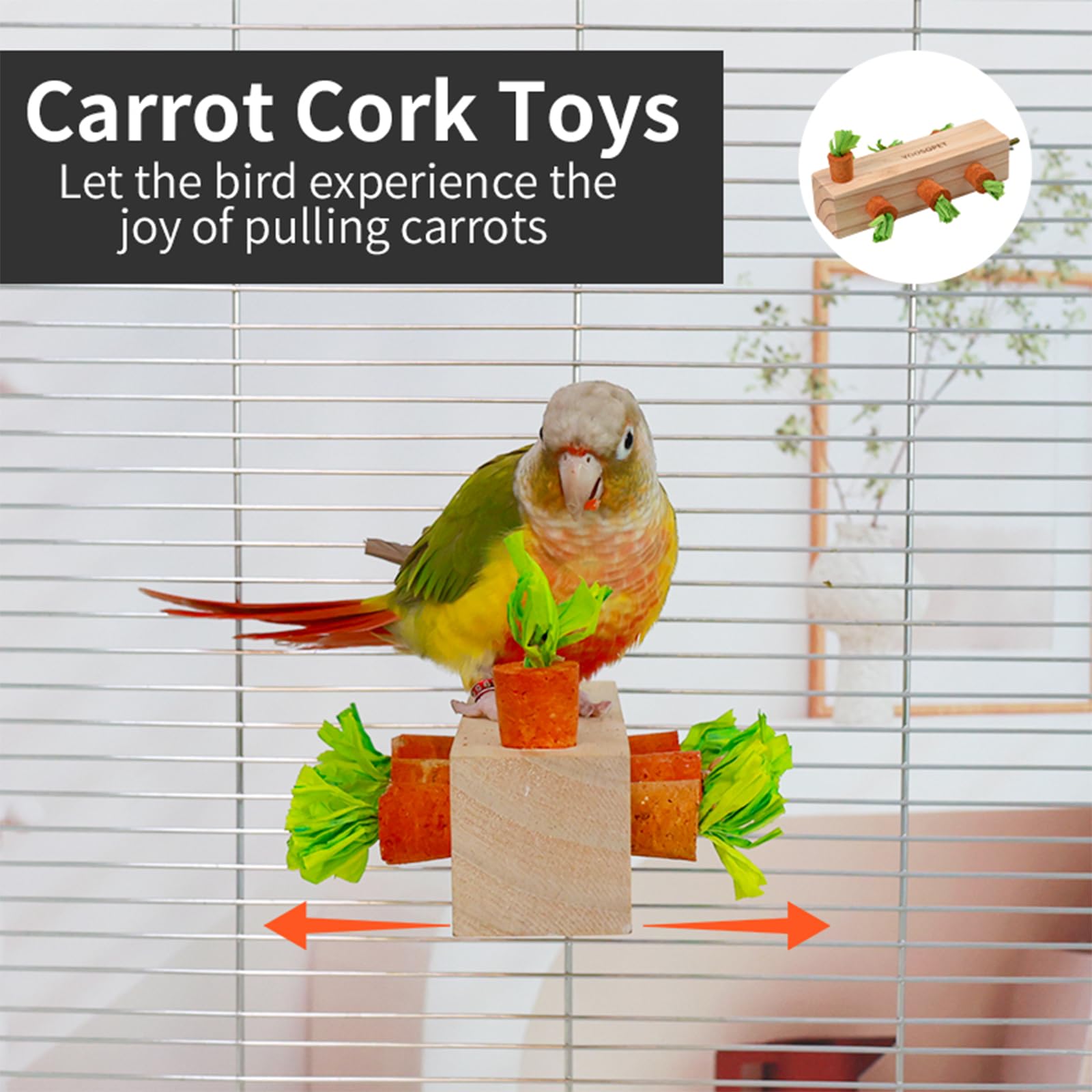 Yooso Wing Bird Toys, Bird Chew Toy Cork Wooden Block Parrot Foraging Toys Birdcage Accessories For Conures Parakeets Cockatiels