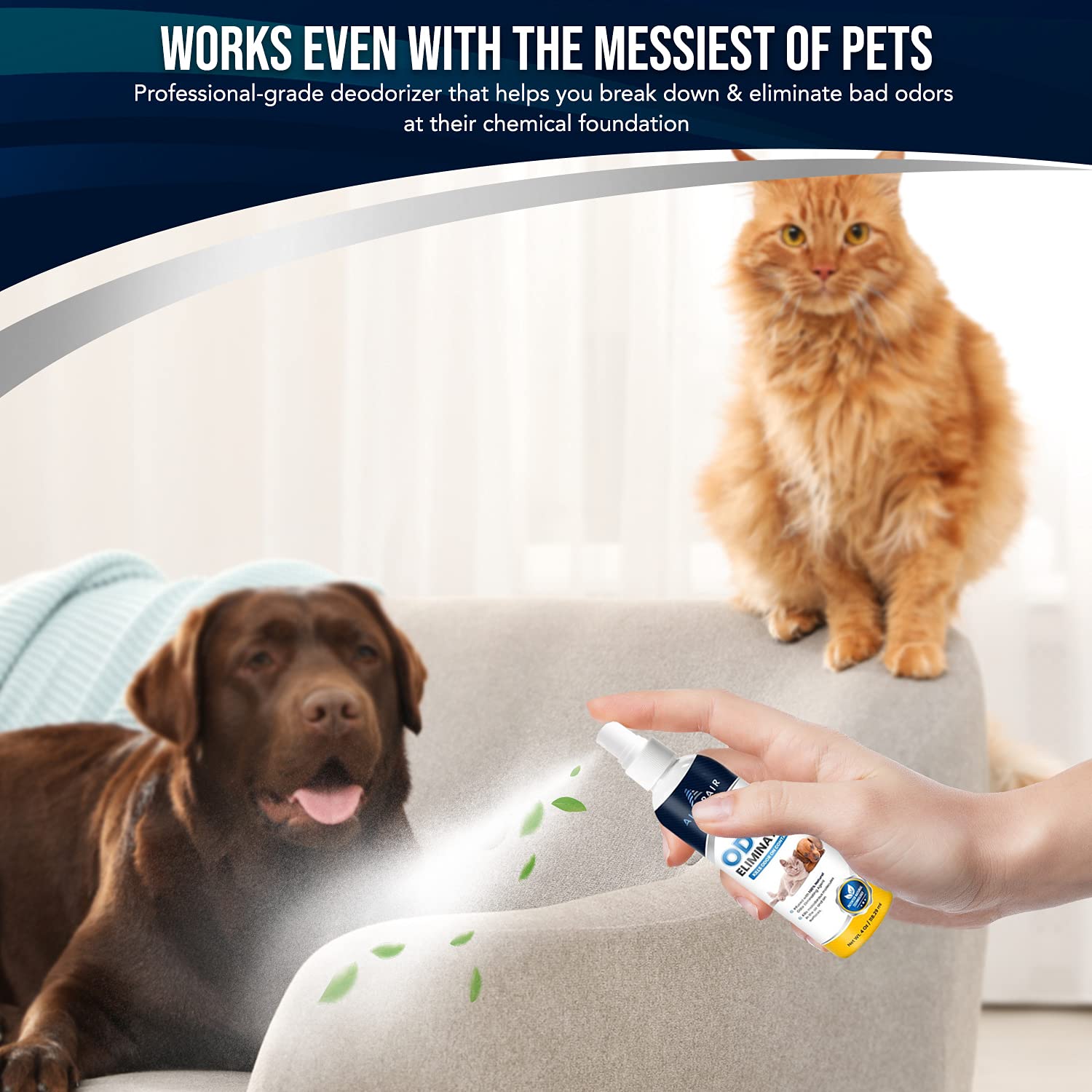 Pet Odor Eliminator For Home-Natural Air Purifier Spray For Cats And Dogs-Deodorizer, Air Freshener- Non-Toxic, Family Safe, Wat