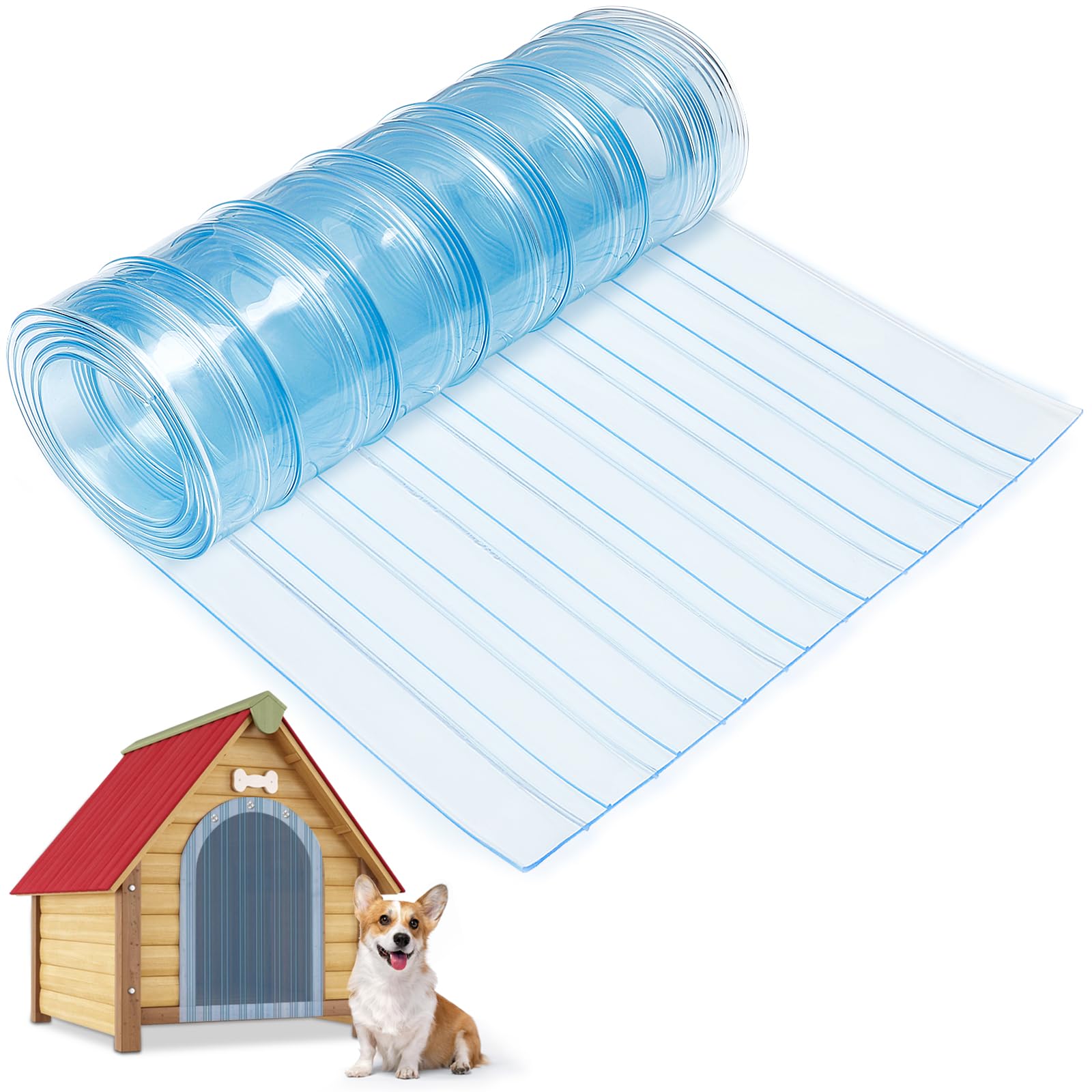 Mewtogo 15.7 In X 4.9 Ft Dog Door Replacement Flaps - Safe Plastic Vinyl Strip For Diy Doghouse Entry Door Or Cat Door, Transpar
