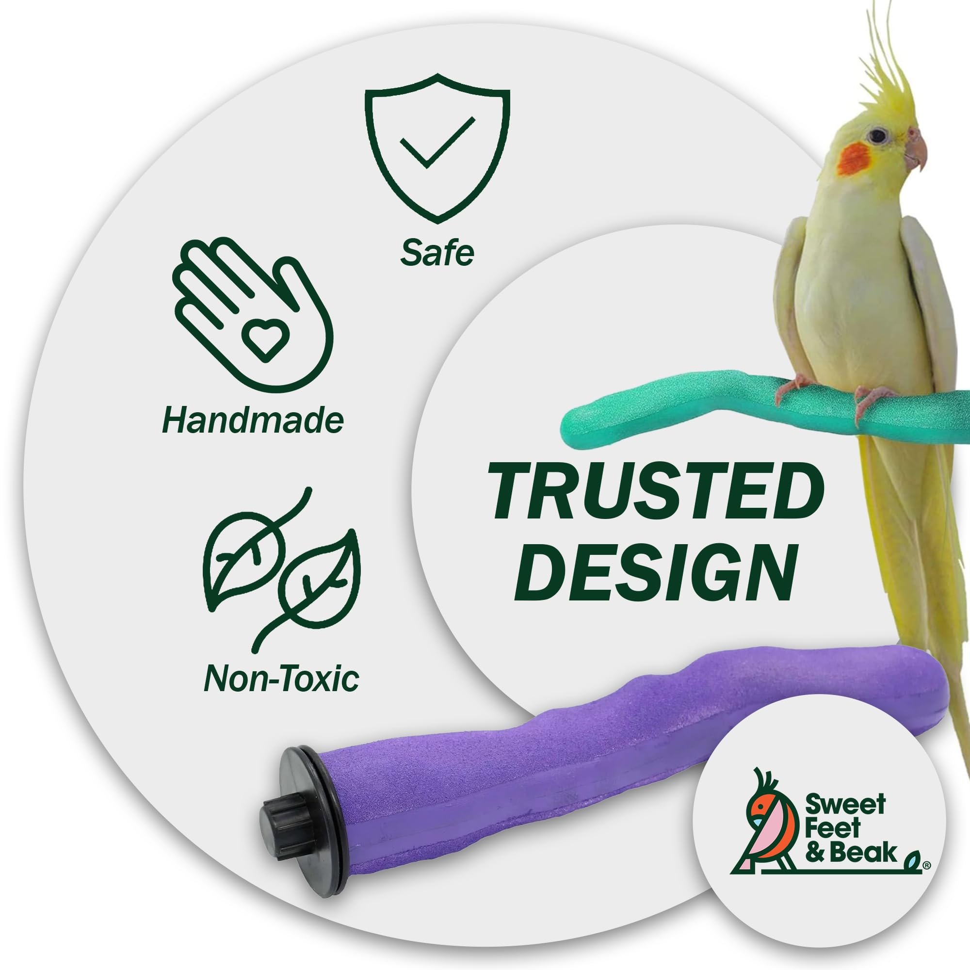 Sweet Feet And Beak Safety Pumice Perch - Trims Nails And Beak - Promotes Healthy Feet - Safe Non-Toxic Bird Supplies For Bird Cages - Small 8'