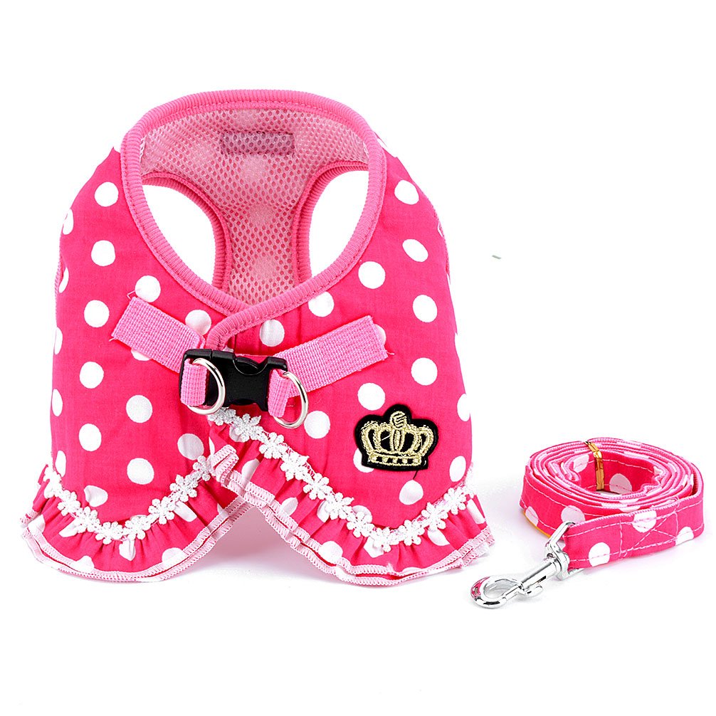 SELMAI Puppy Small Dog/Cat Dots Vest Harness Leash Set Mesh Padded No Pull Lead