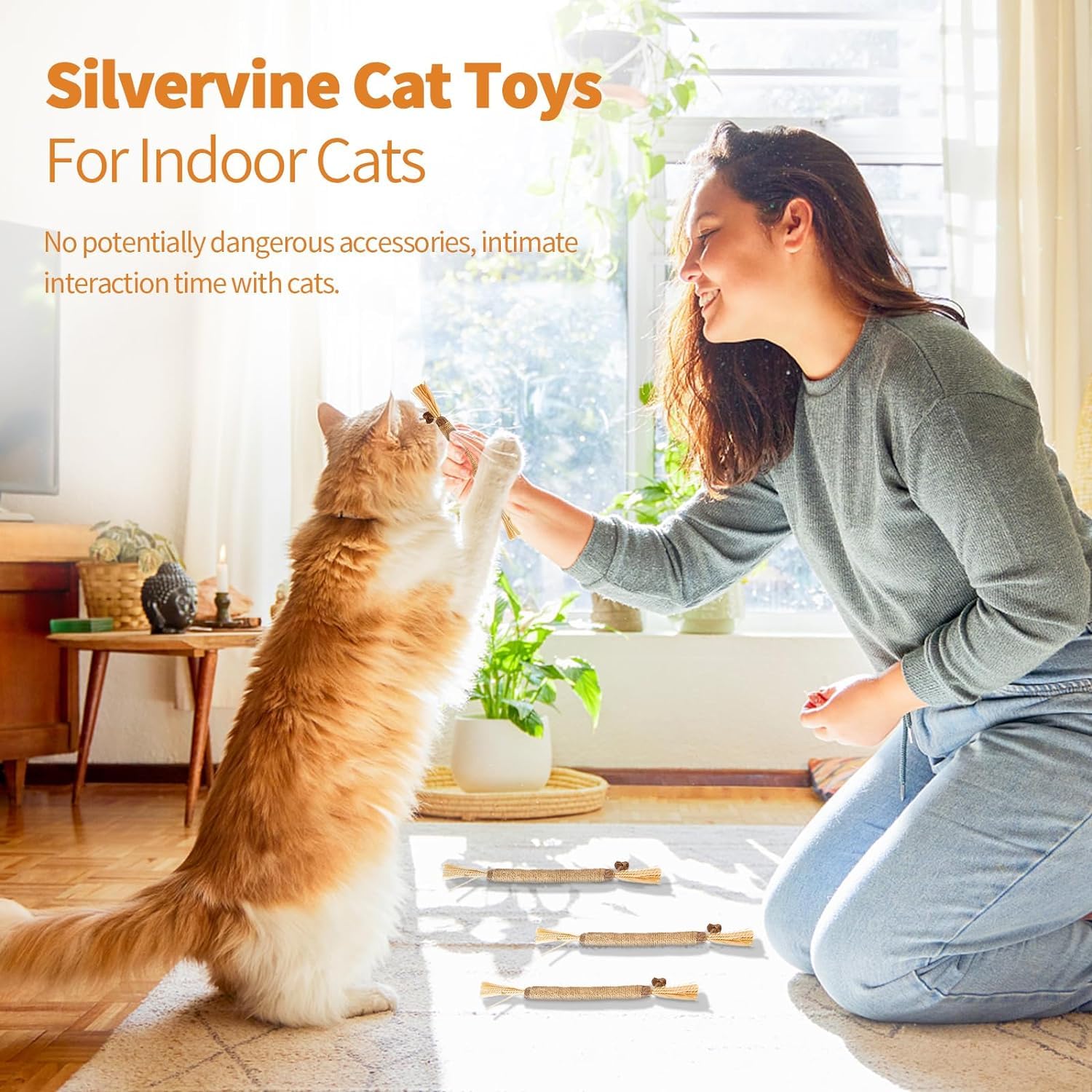 Lovely Caves Premium Silvervine Sticks Chew Toys, Natural Cat Chew Stick Toy, Teeth Cleaning, Matatabi Treat, Edible Kitty Toys