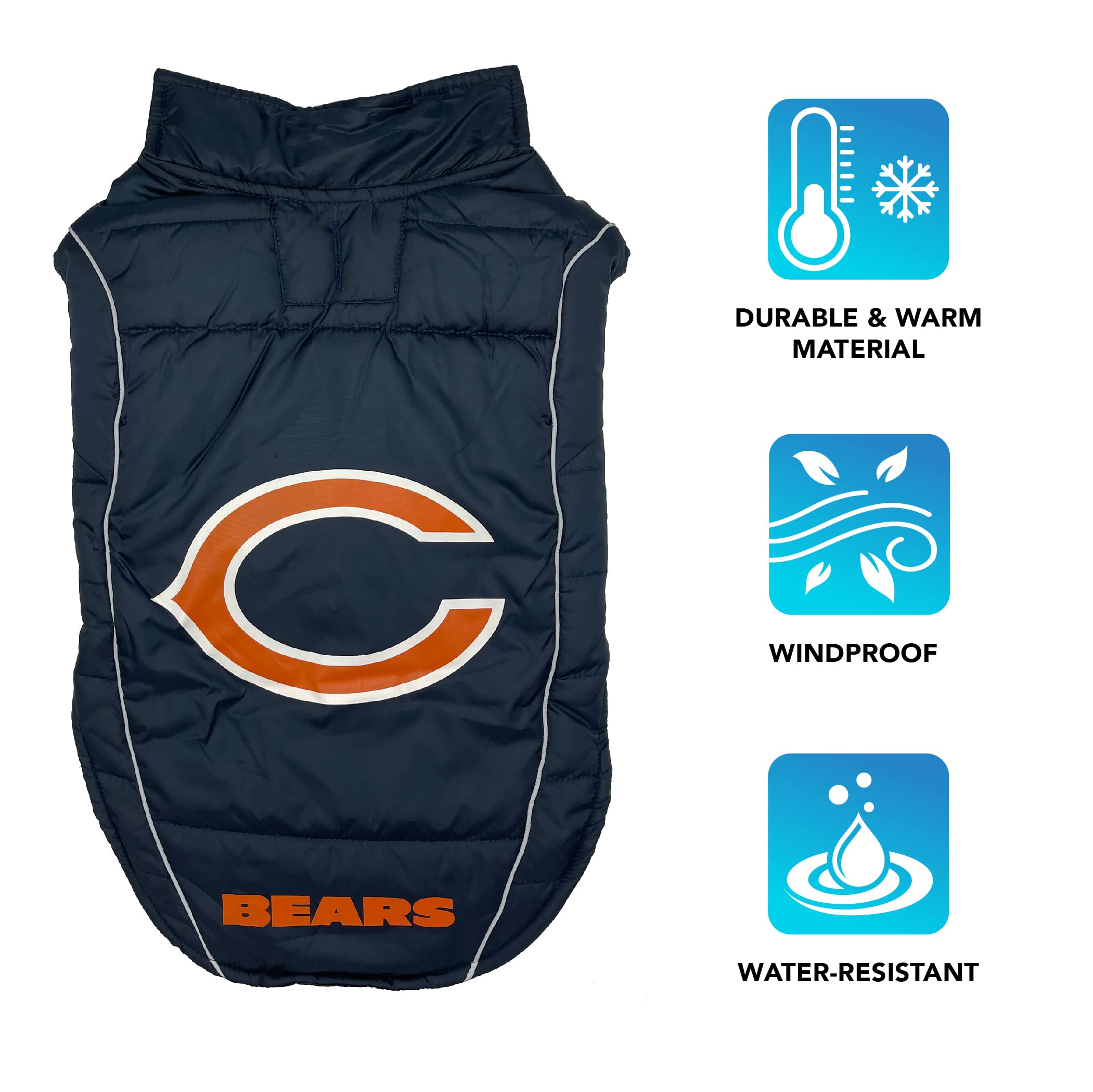 Nfl Chicago Bears Puffer Vest For Dogs & Cats, Size Large. Warm, Cozy, And Waterproof Dog Coat, For Small And Large Dogs/Cats. B