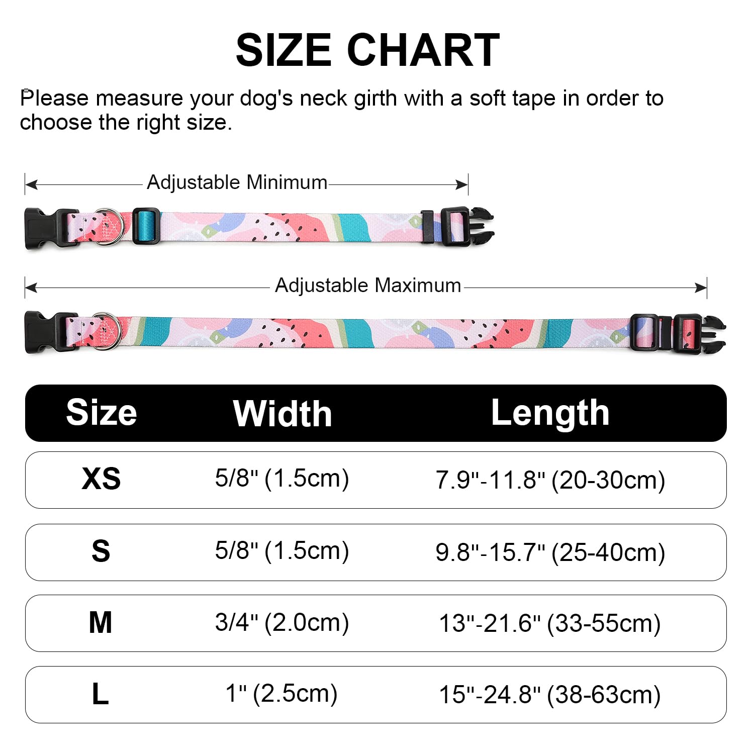 Mercano Adjustable Dog Collar - Special Design Patterns, Soft Nylon Comfortable Durable Pet Collar For Small Medium Large Dogs (M, Watermelon)
