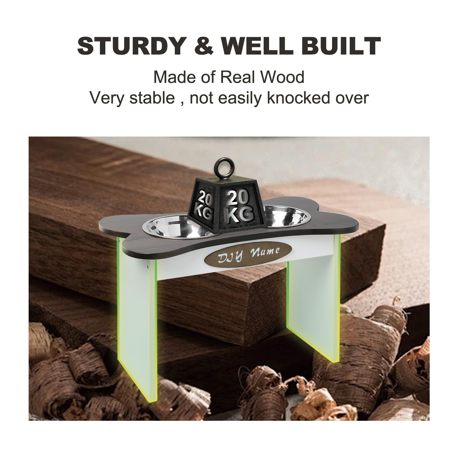 Hq4Us 4Legs Elevated Dog Bowls For Large Dogs, Diy Dog Name Farmhouse Medium Stand, Wood Raised Stand With 2 Stainless Steel Bow