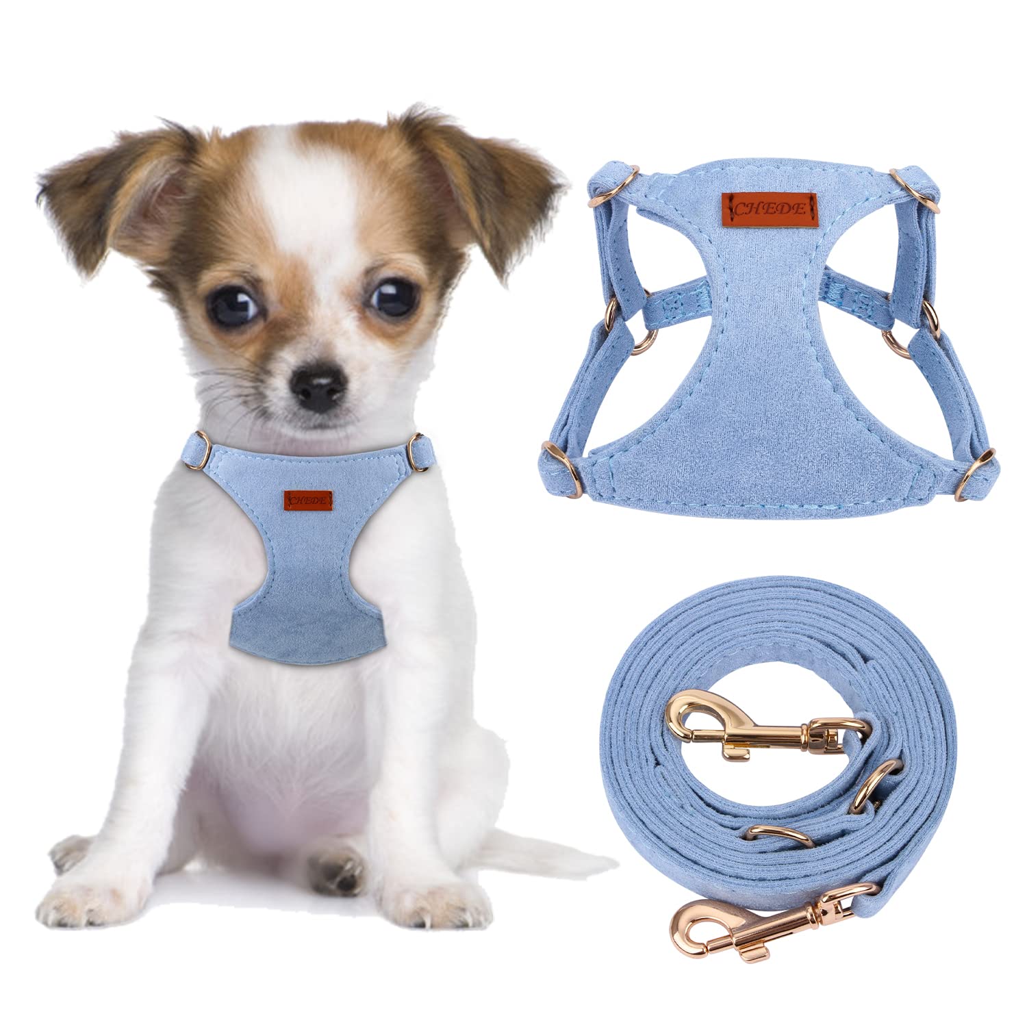 Chede No Pull Puppy Harness And Multifunction Dog Leash Set- 8 Colors Soft Adjustable No Choke Escape Proof Cute,Lightweight Pet Vest Harness For Small And Medium Dog (Xs, Blue)