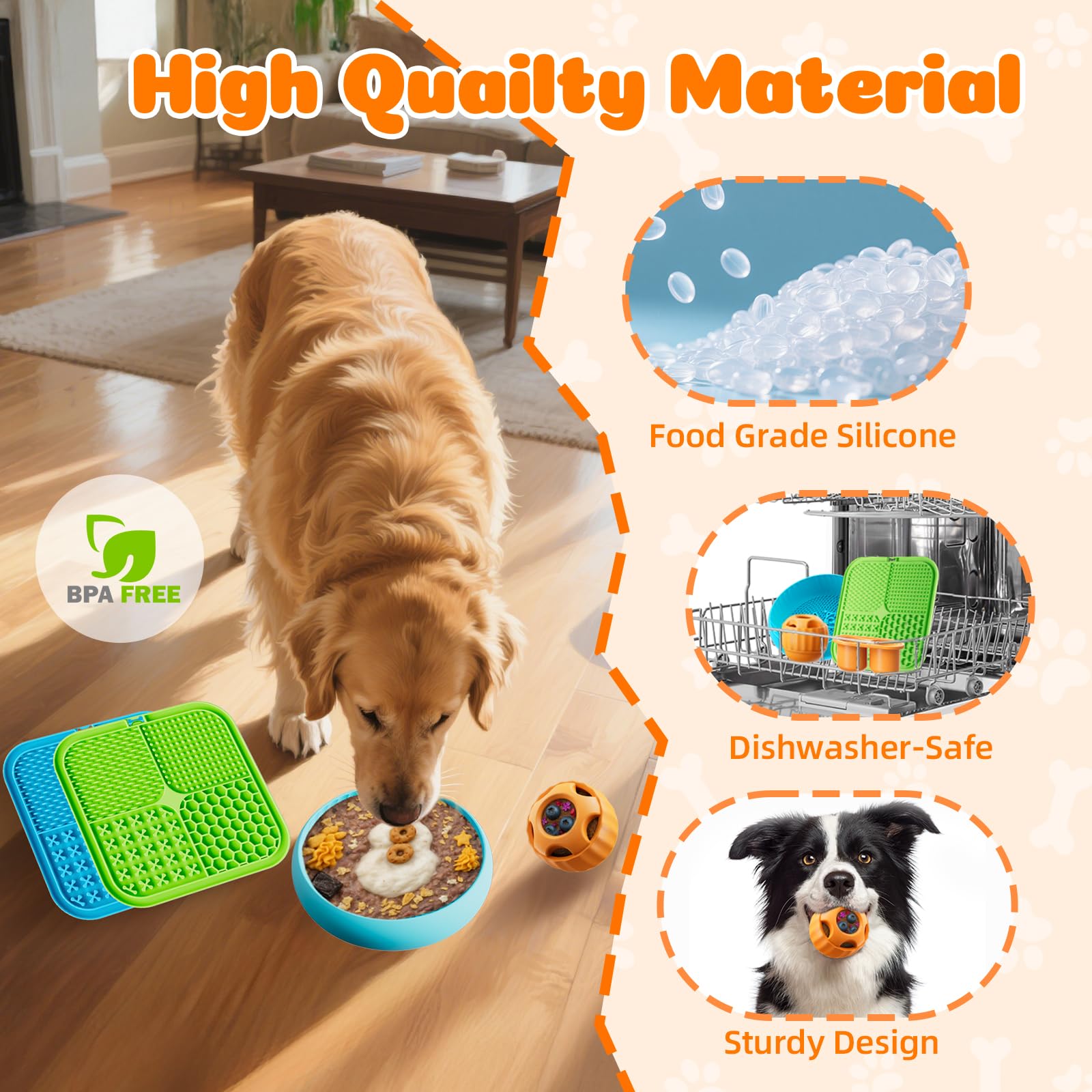 KILIN Dog Enrichment Toys 6 Pack - Dog Toys to Keep Them Busy, Lick Mat, Ball & Bowl with Peanut Butter, Frozen Treat Puzzle Dis
