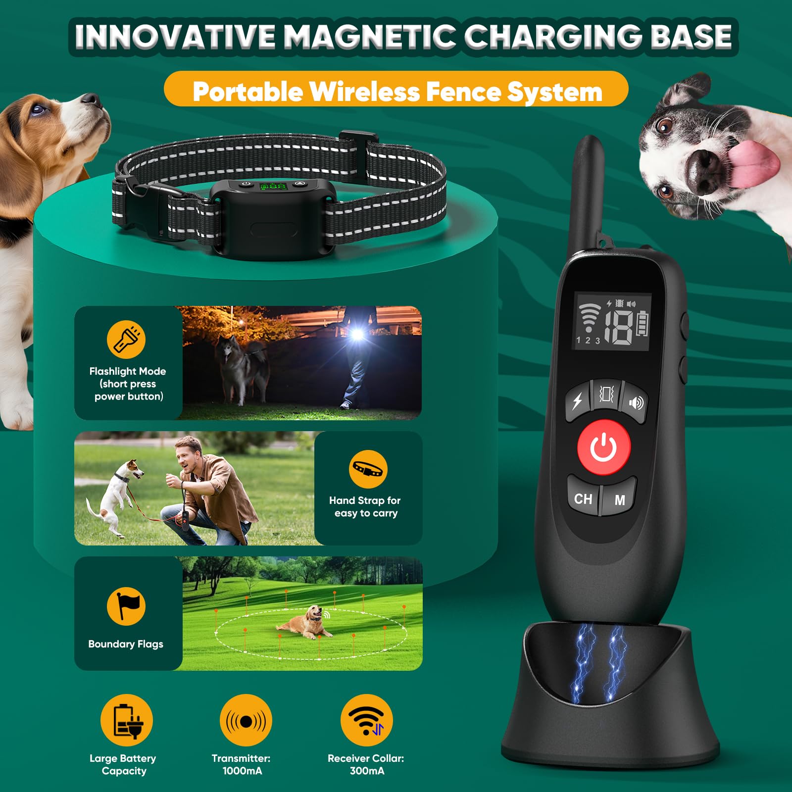 Electric Dog Fence Collar, 2025 Wireless Dog Fence & Remote Training Collar, Magnetic Charging Base, Portable Outdoor Wireless F
