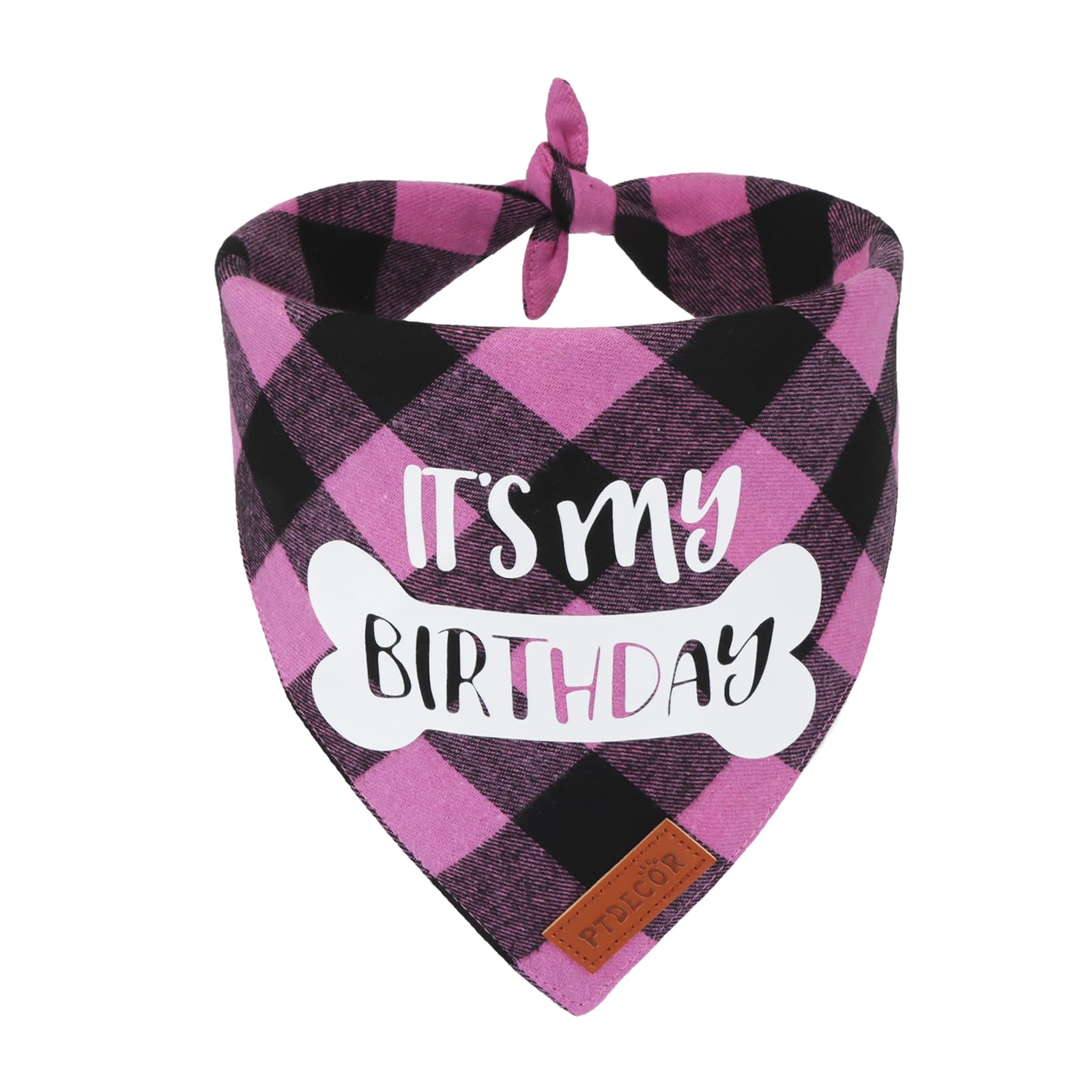 PTDECOR Dog Birthday Party Supplies, Its My Birthday Scarf Pink Plaid Girl Bandana for Medium Large Dogs (Pink, Large)