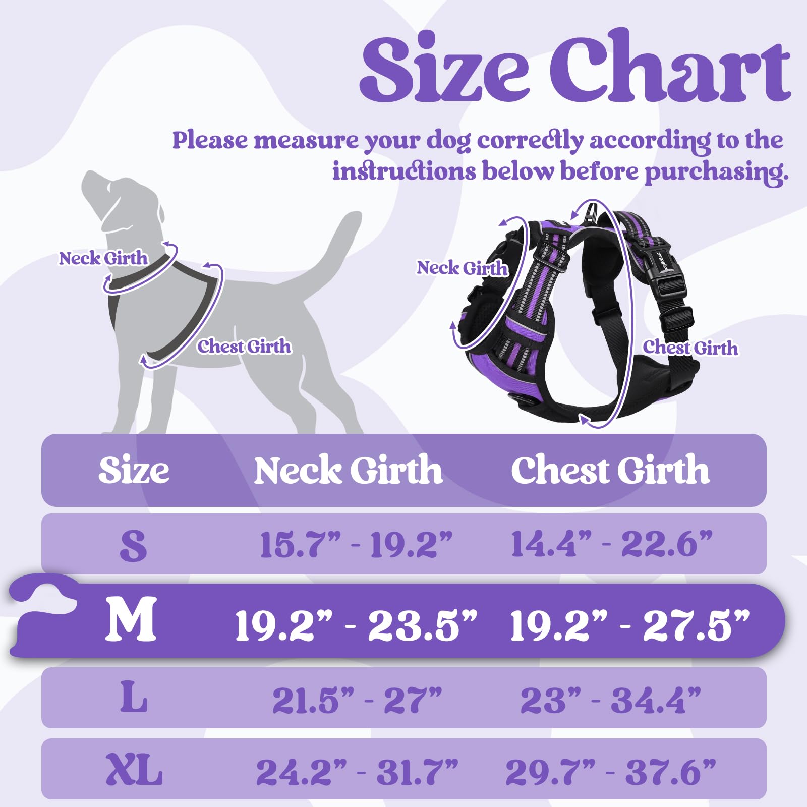 Rabbitgoo Dog Harness Medium Sized, No Pull Pet Harness With 3 Buckles, Adjustable Soft Padded Pooch Vest With Instant Control Handle, Easy Walking Reflective Pet Vest For Medium Dogs, Purple, M