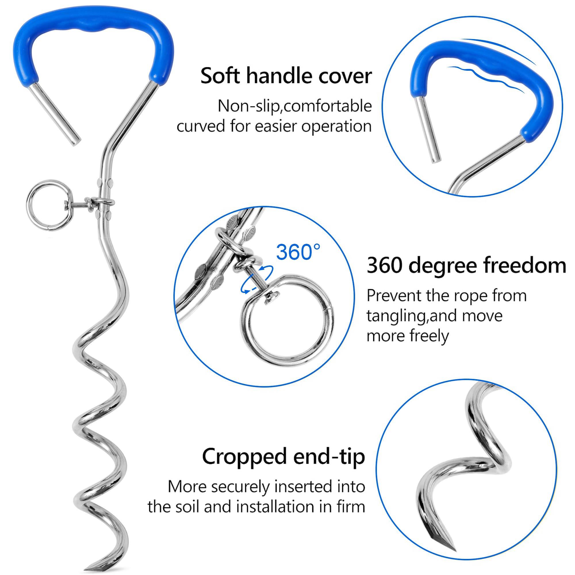 Dog Tie Out Cable And Stake,10Ft Outside Dog Run Cable Leash&Chain With Shock Spring For Camping And Yard, 16'' Heavy Duty Anti