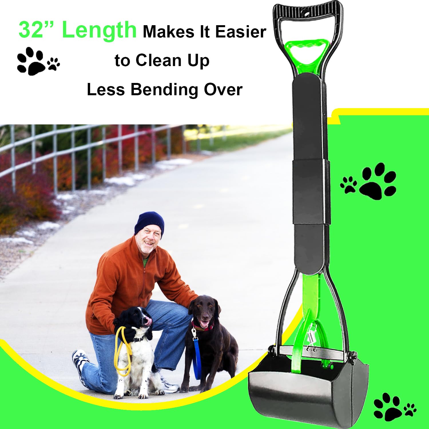 Woilife 32'' Pooper Scooper For Large Small Dogs Heavy Duty, Long Handle Poop Scoop For Yard, Grass, Gravel, Dog Poop Grabber Wi