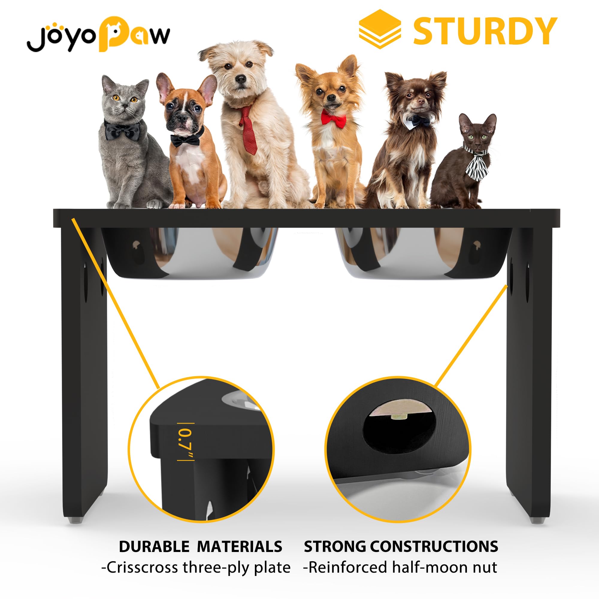 Elevated Dog Bowls, Bamboo Raised Dog Bowl For Large Dogs, With 2 Stainless Steel Bowls (13'' Tall-68Oz Bowl, Black)