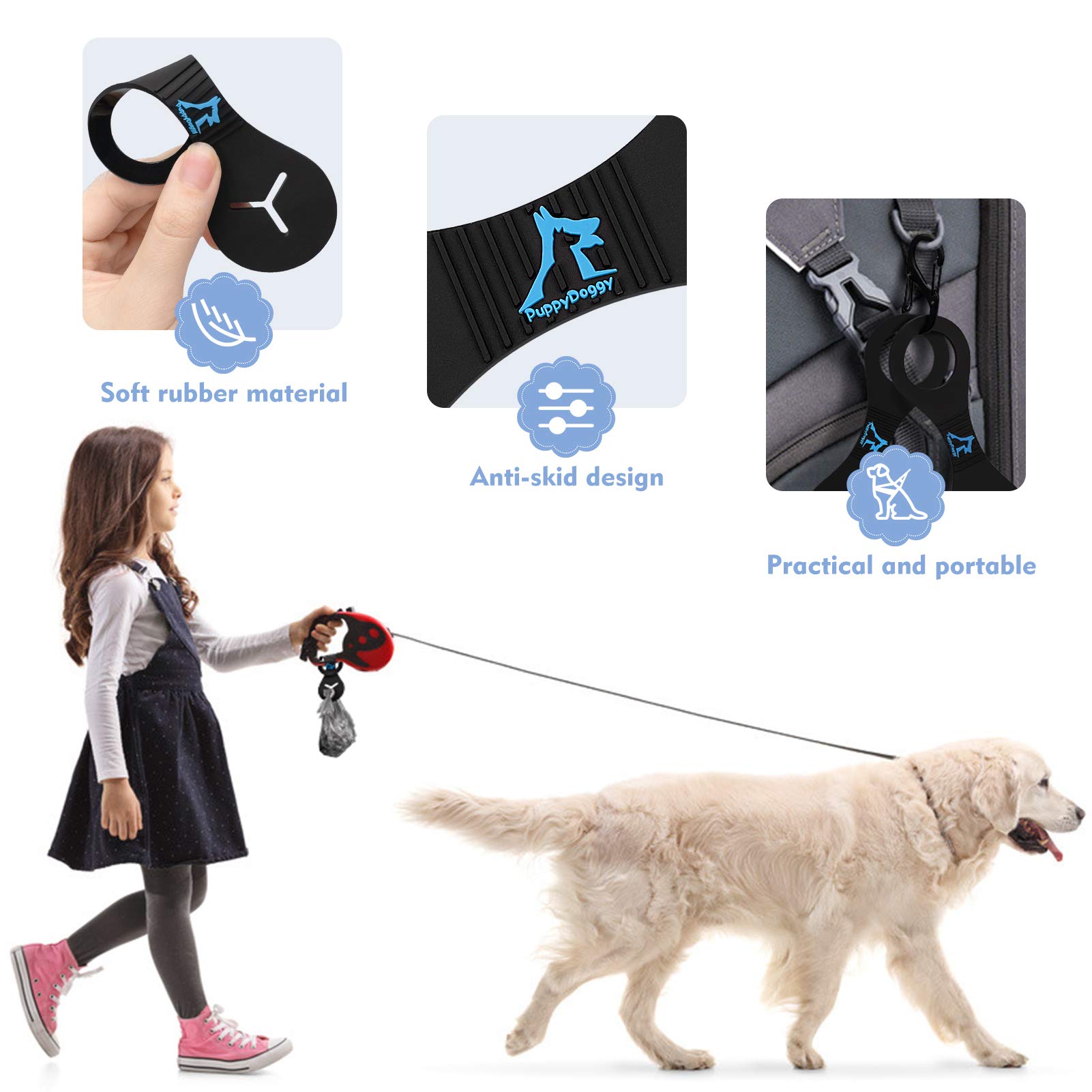 Puppydoggy Dog Poop Bag Holder For Leash Waste Bag Carrier Dog Poop Bag Dispenser For Walking Running Bicycle Accessory 2 Pieces (Black + Pink)