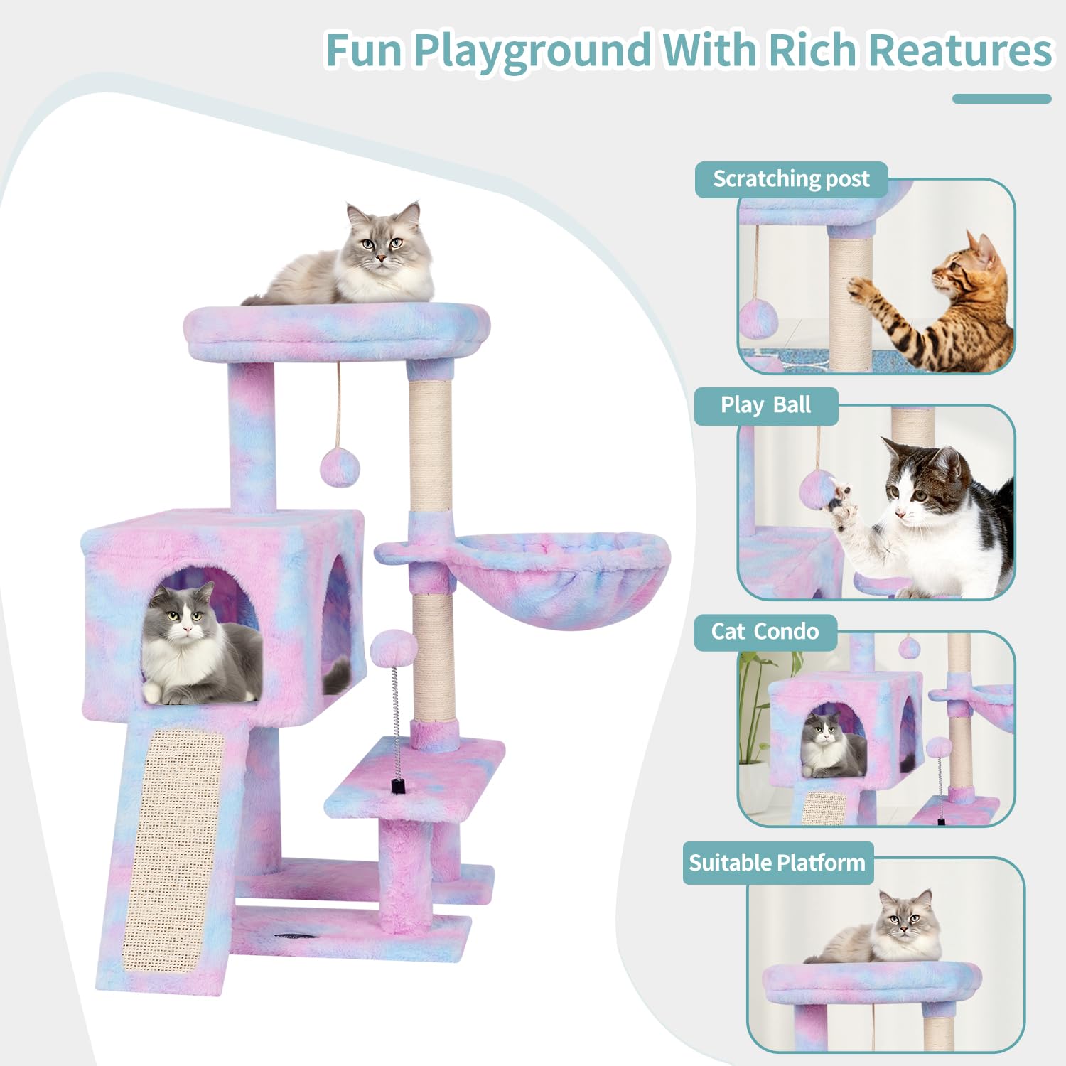 MIAO PAW Cute Cat Tree Cat Tower for Indoor Condo with Sisal Scratching Posts Jump Platform Furniture Activity Center Play House