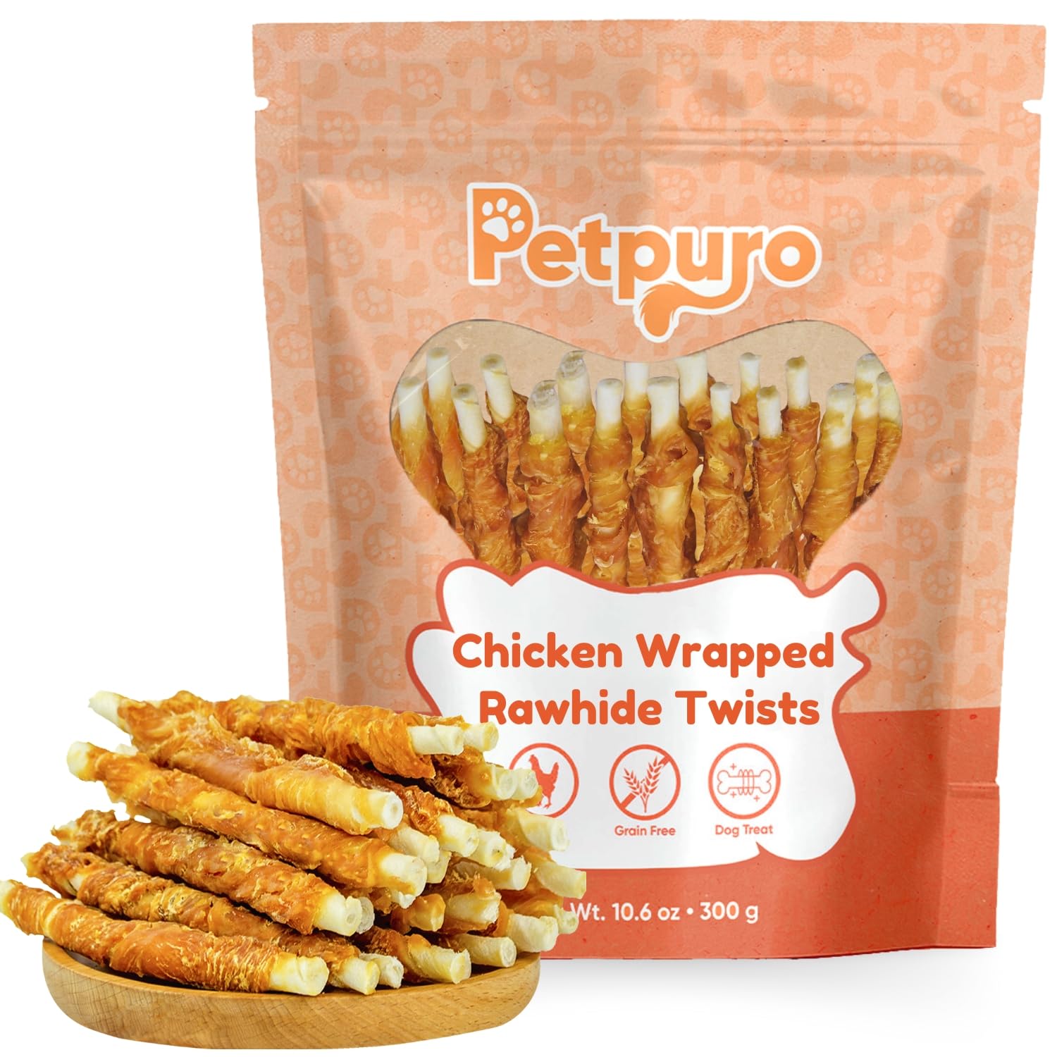 PETPURO Chicken Wrapped Rawhide Hide Twists Sticks Dog Treats, Long-Lasting Natural Dog Chew Snacks for Puppy and Small Dogs