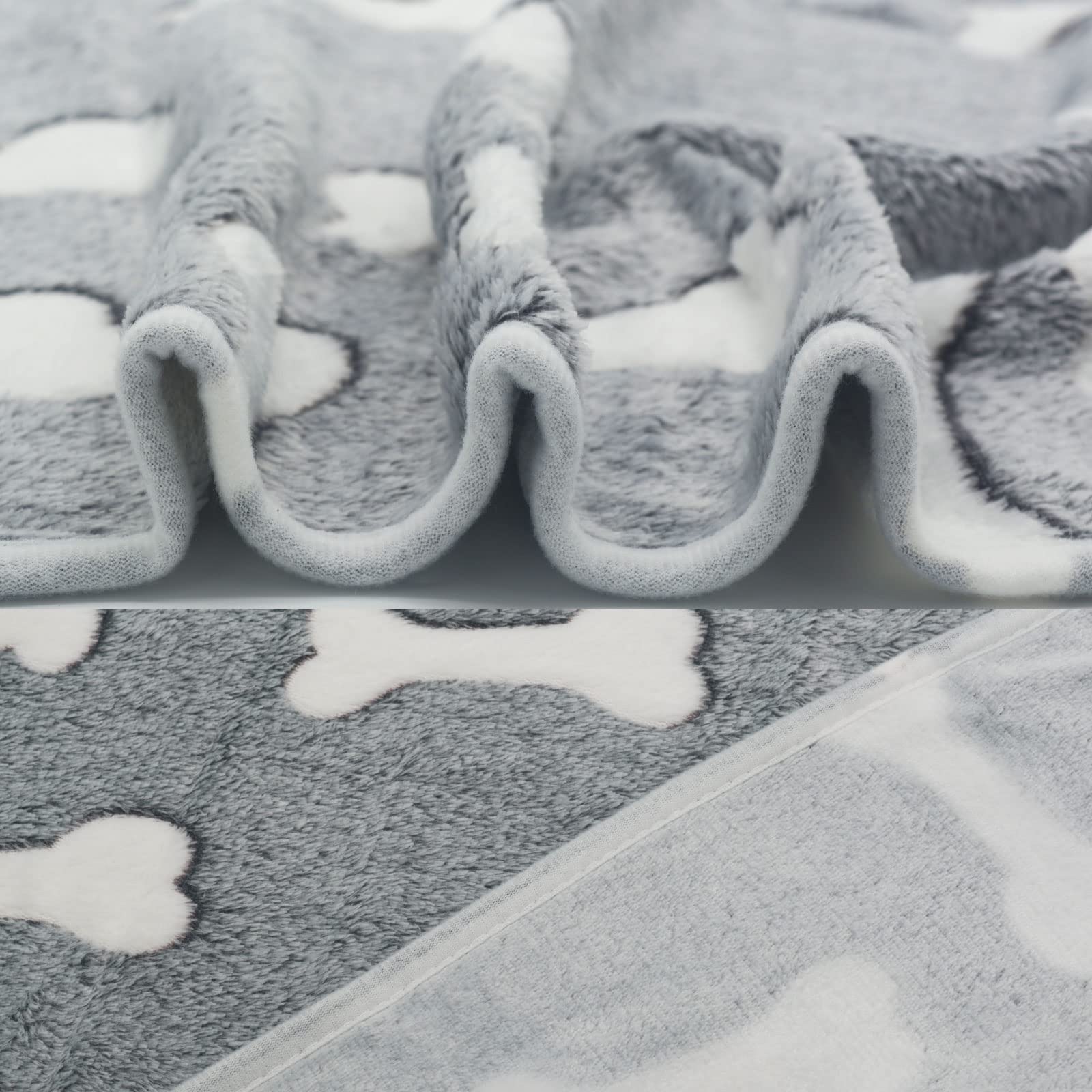 1 Pack 3 Puppy Blankets Super Soft Warm Sleep Mat Grey Cute Print Blanket Fluffy Fleece Pet Blanket Flannel Throw Dog Blankets For Small Dogs Puppy Dogs Fluffy Cats,Bone-Small(23'X15')