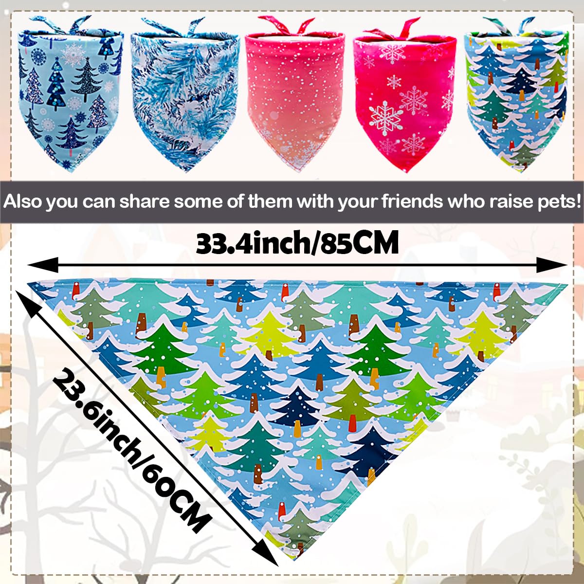 JpGdn 50PCS Big Dog Bandanas Winter Bulk 33Inch for Large XL Breed Dog Snow Forest Ice PineTree Pattern Kerchief Triangle Bibs H