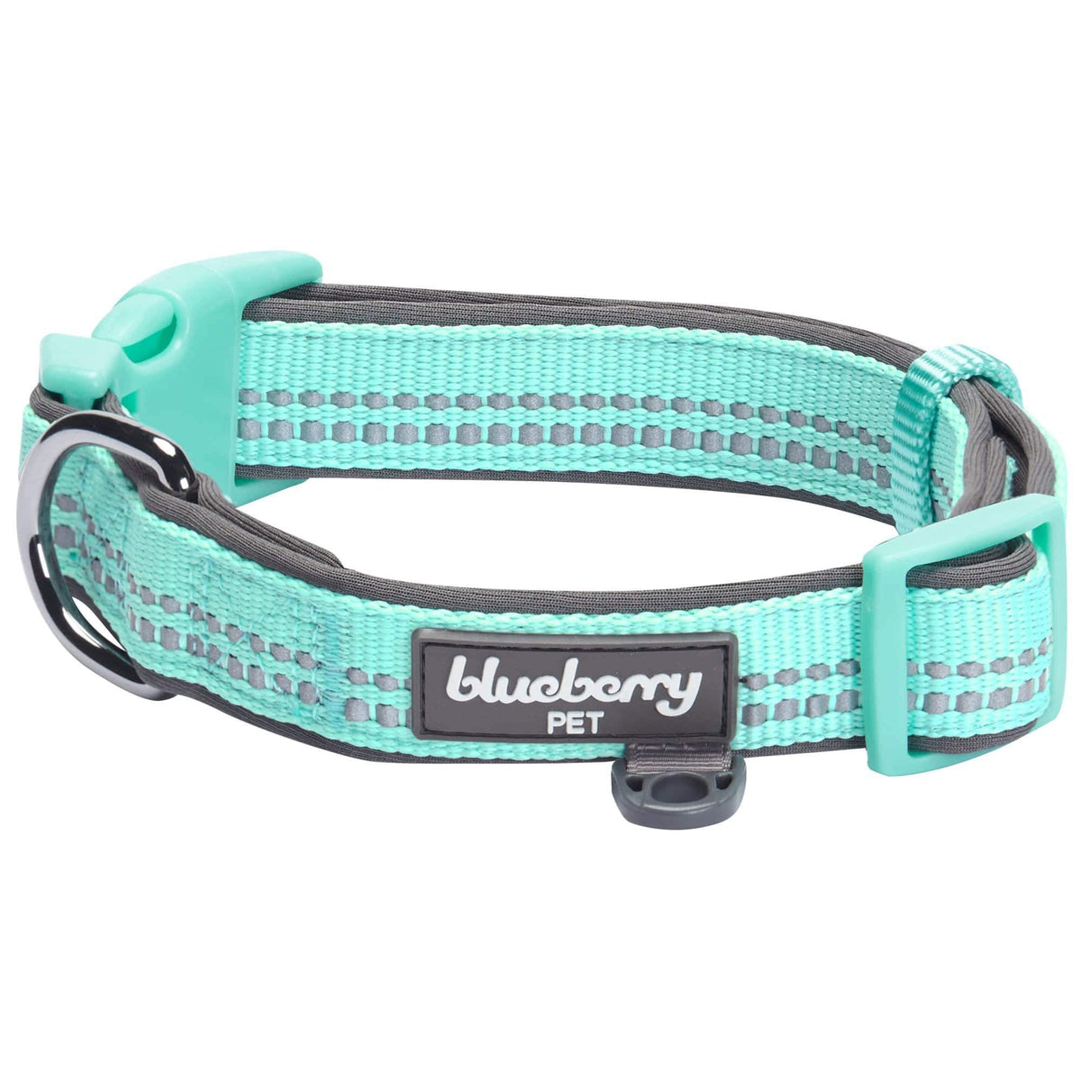 Blueberry Pet Soft & Safe 3M Reflective Neoprene Padded Adjustable Dog Collar - Mint Blue Pastel Color, Large, Neck 18'-26'