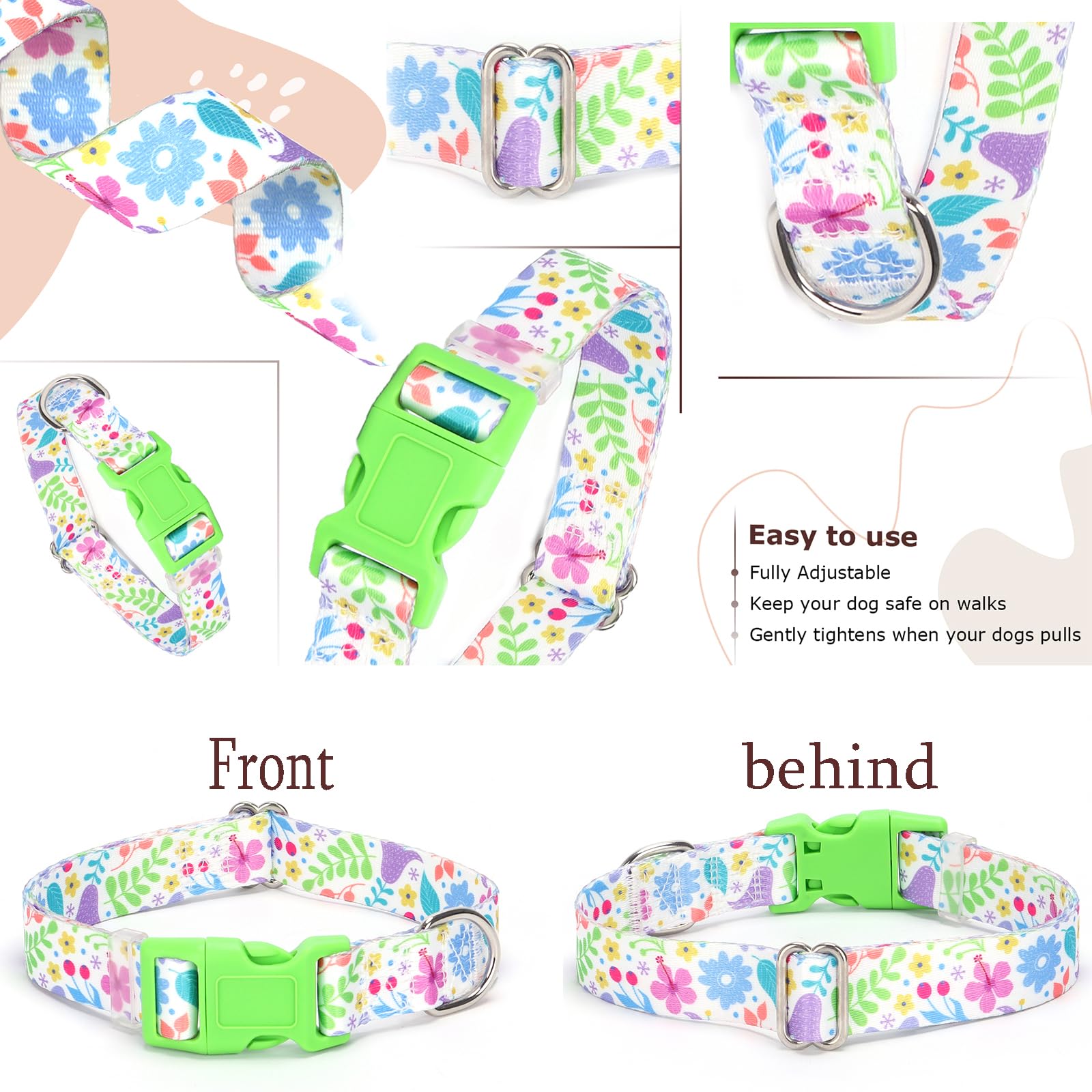 Female Dog Collar For Medium Dogs With Flowers For Girl Dogs, Soft Nylon Adjustable Cute Dog Collars(Flowers M)