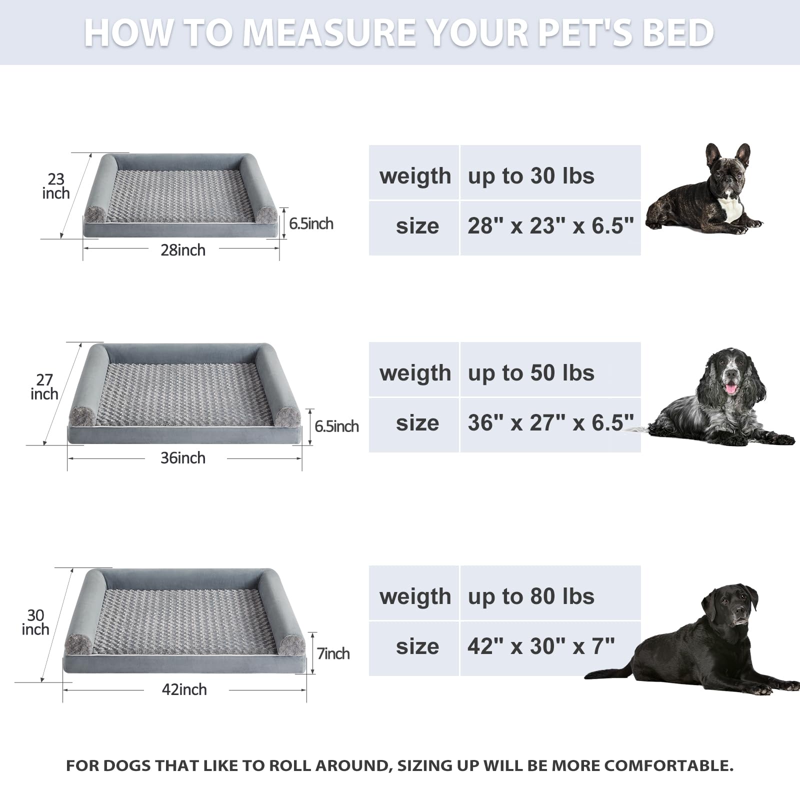 Bfpethome Dog Beds For Large Dogs, Orthopedic Dog Bed For Medium Large Dogs, Egg- Foam Dog Crate Bed (Xl(42 * 30 * 7) Inch, Grey