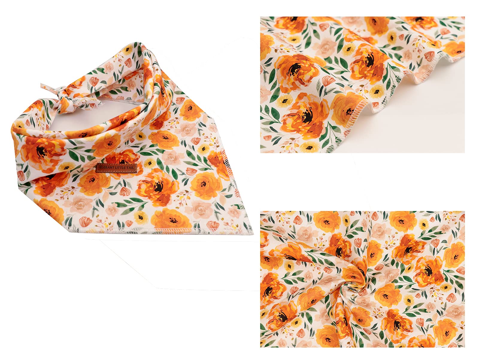 Elegant Little Tail Dog Bandanas - 1Pack Floral Print Washable Dog Scarf Female Square Dog Bib Kerchief Scarf Adjustable Pet Bandana For Medium Large Dogs