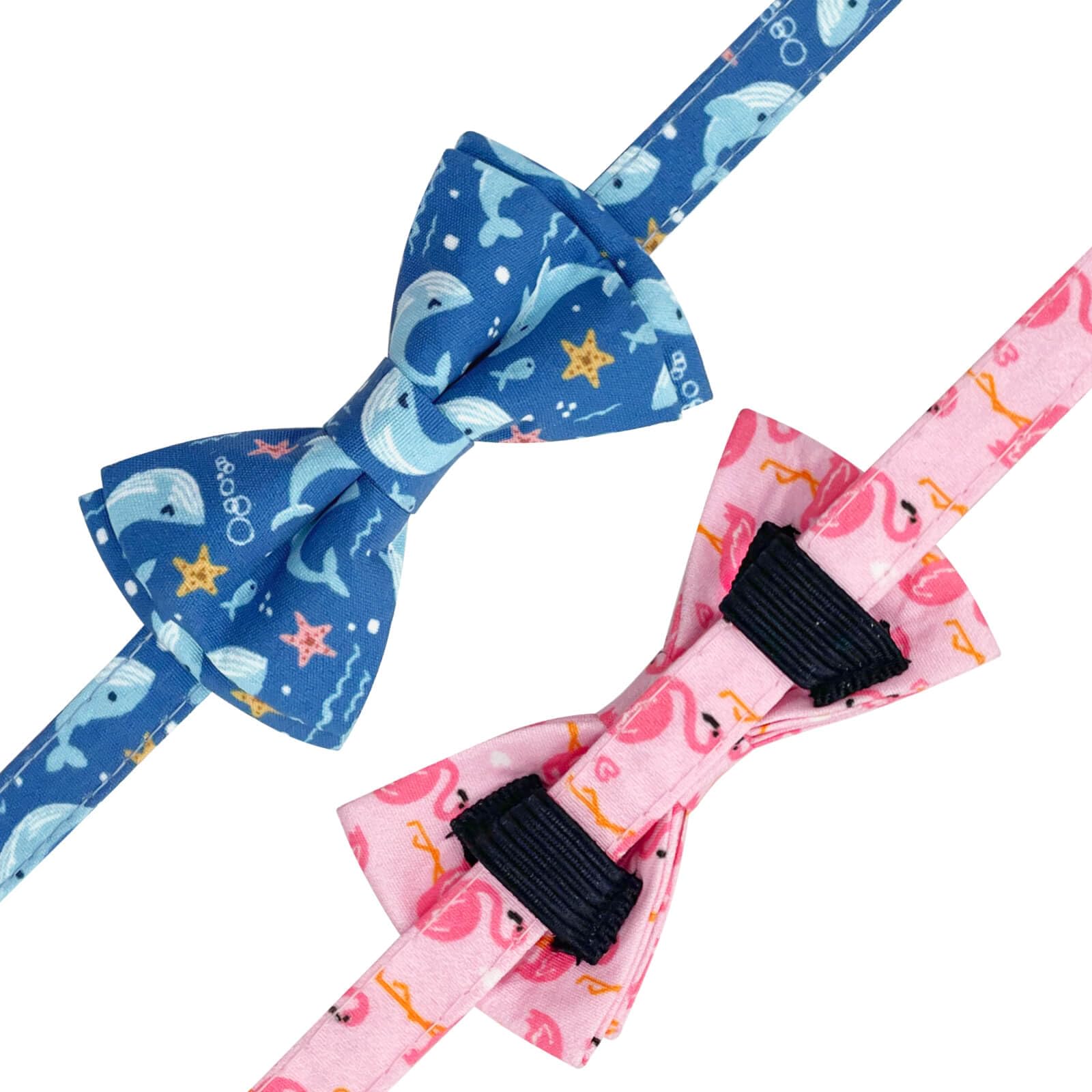 Jelwuion 2 Pack Cotton Cat Collar With Bow Tie And Bell For Girl Boy Cats,Cute Pink Flamingo And Blue Whale Pattern Spring Summe