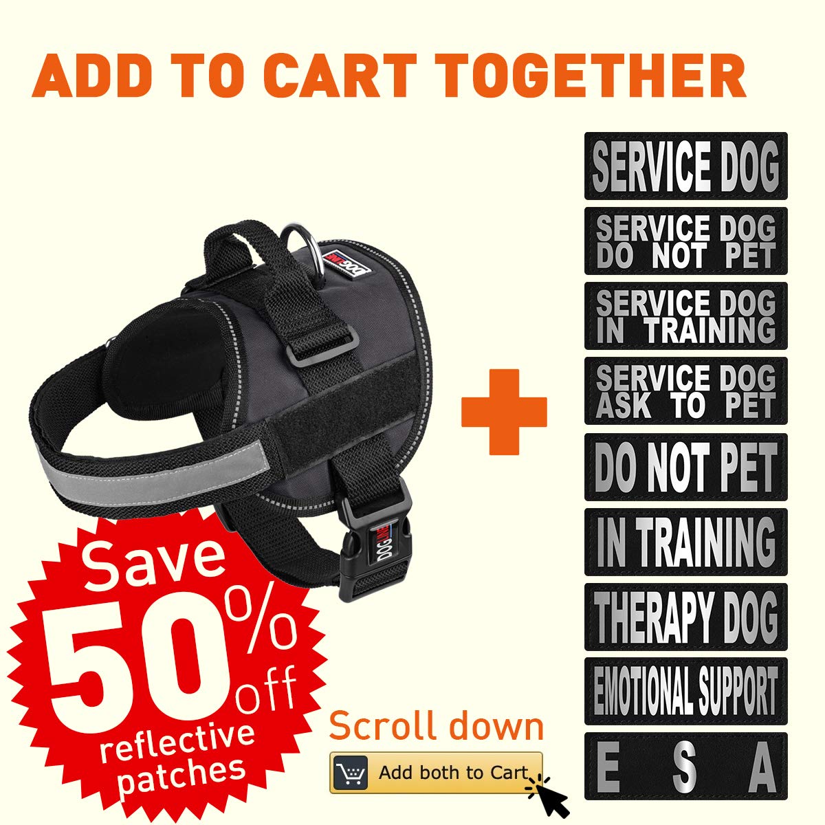 Dog Harness, Reflective No-Pull Adjustable Vest With Handle For Walking, Training, Service Breathable No - Choke Harness For Small, Medium Or Large Dogs Room For Patches Girth 15 To 19 In Black