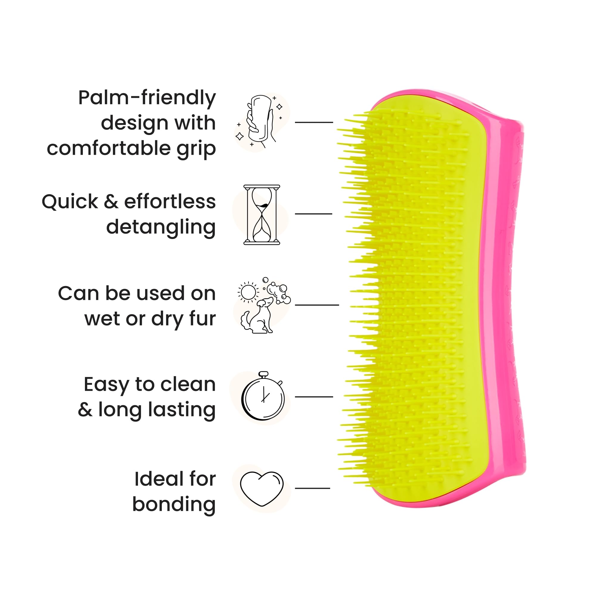 Pet Teezer By Tangle Teezer Detangling Dog Grooming Brush, Dog Bath Brush For Wet Or Dry Fur, Pink & Yellow