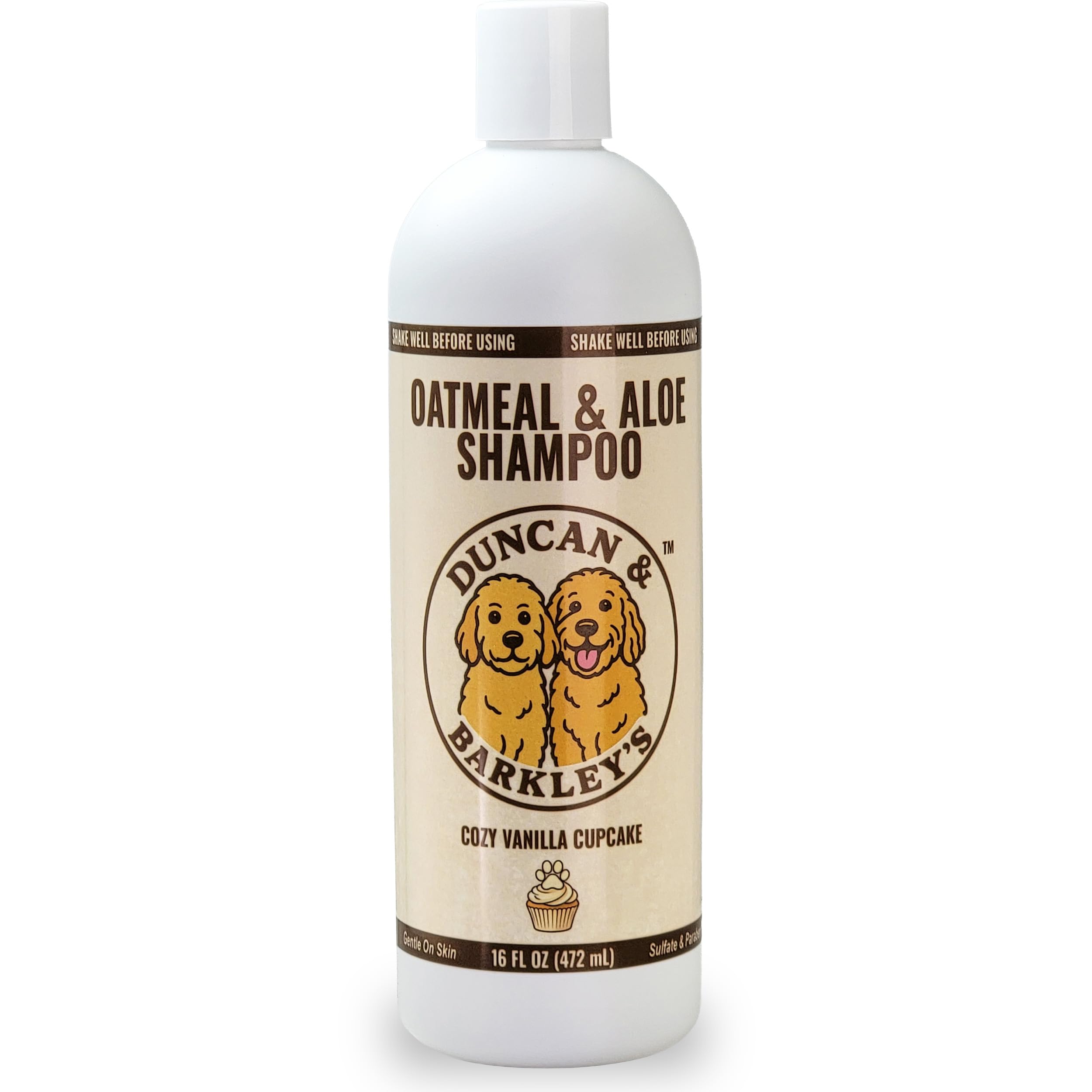 Duncan & Barkleys Oatmeal & Aloe Dog Shampoo - Gentle Pet Wash for Sensitive, Itchy Skin - Tear-Free Formula - Cozy Vanilla Cupc