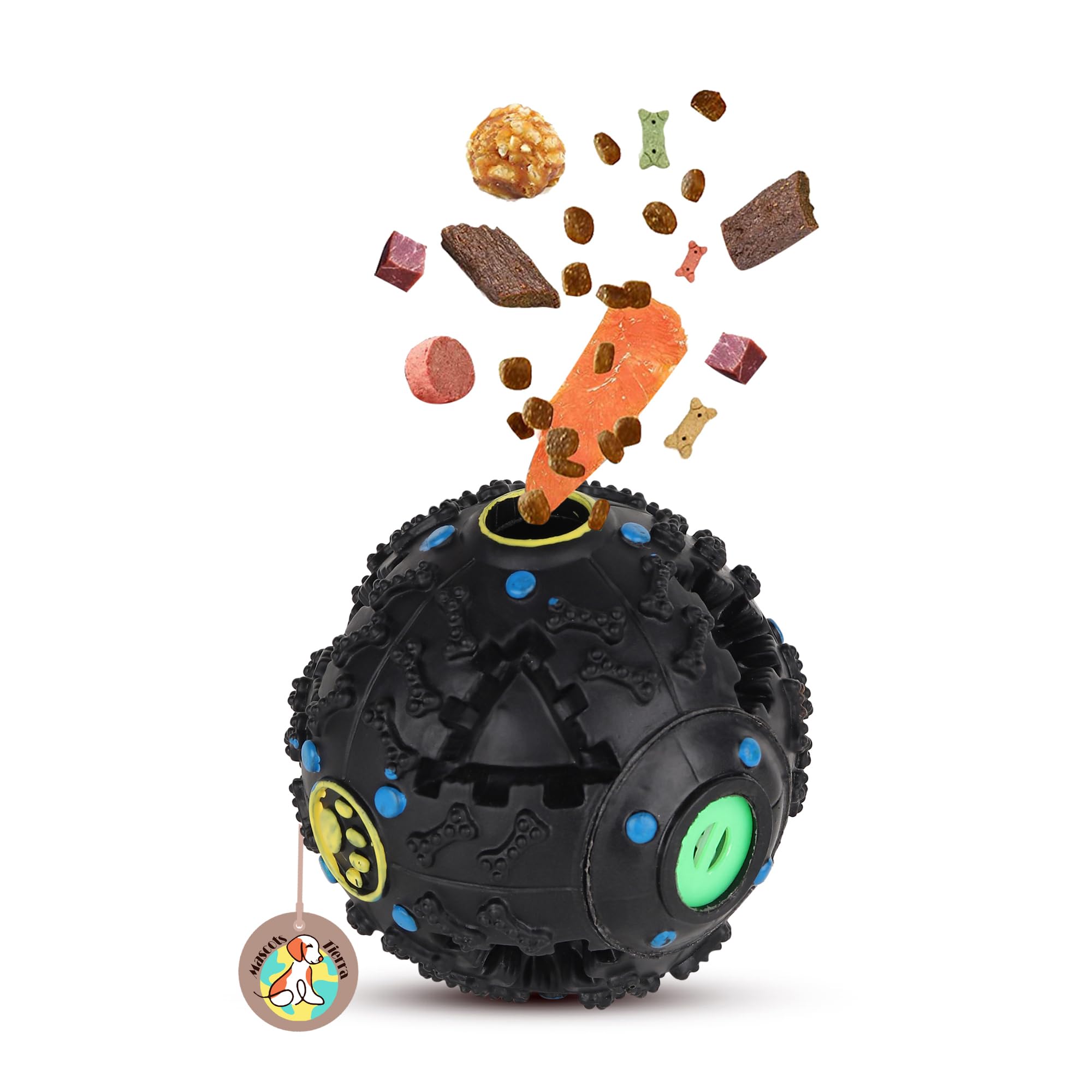 Mascots Tierra Interactive Treat Dispenser Toy for Puppies Slow Feeder, Food Puzzle Ball for Gentle Chewer, IQ Enhancer for Dog 