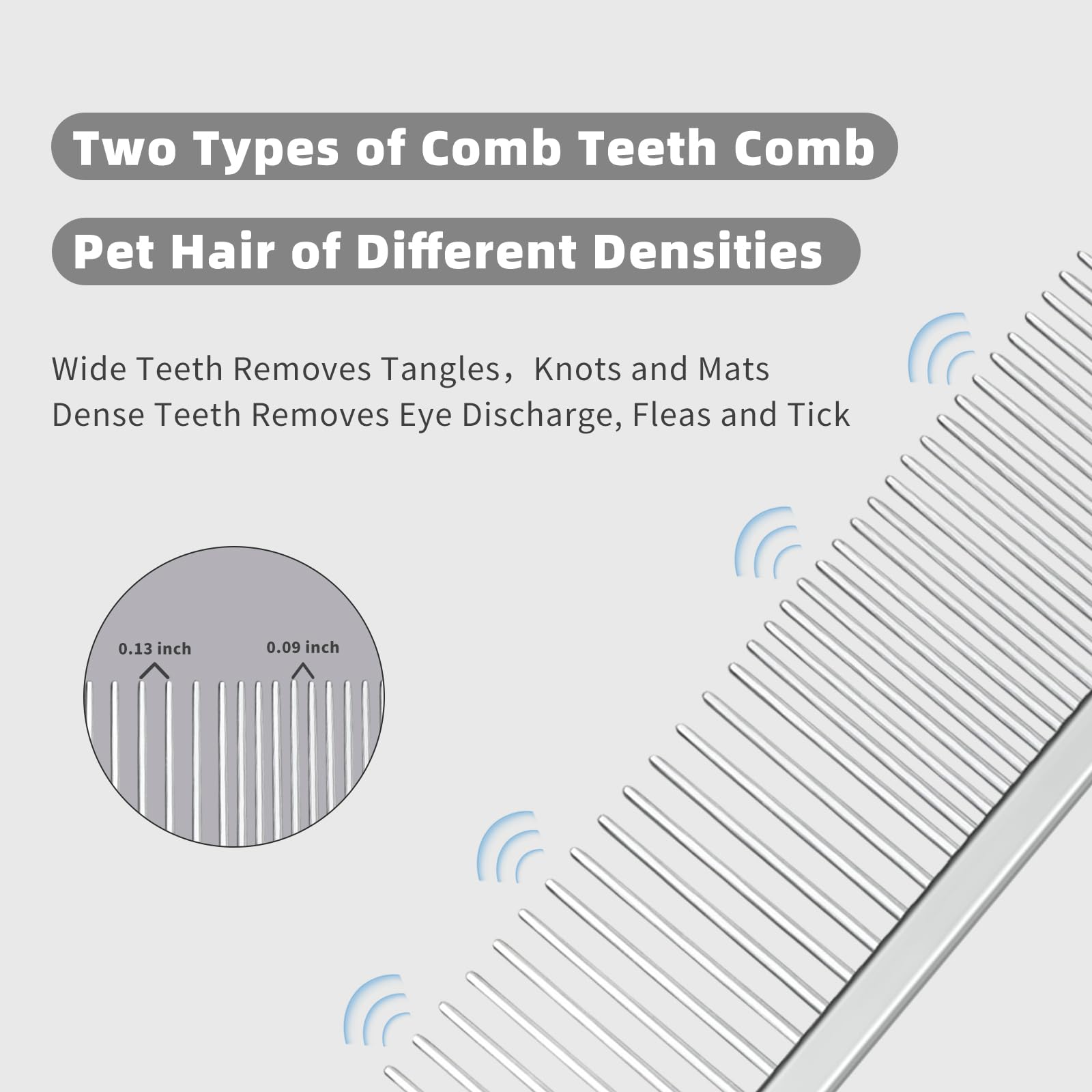 Flybbwl Stainless Steel Dog Comb - Cat Combs With Rounded Ends Teeth - Professional Metal Pet Grooming Removes Tangles Knots For