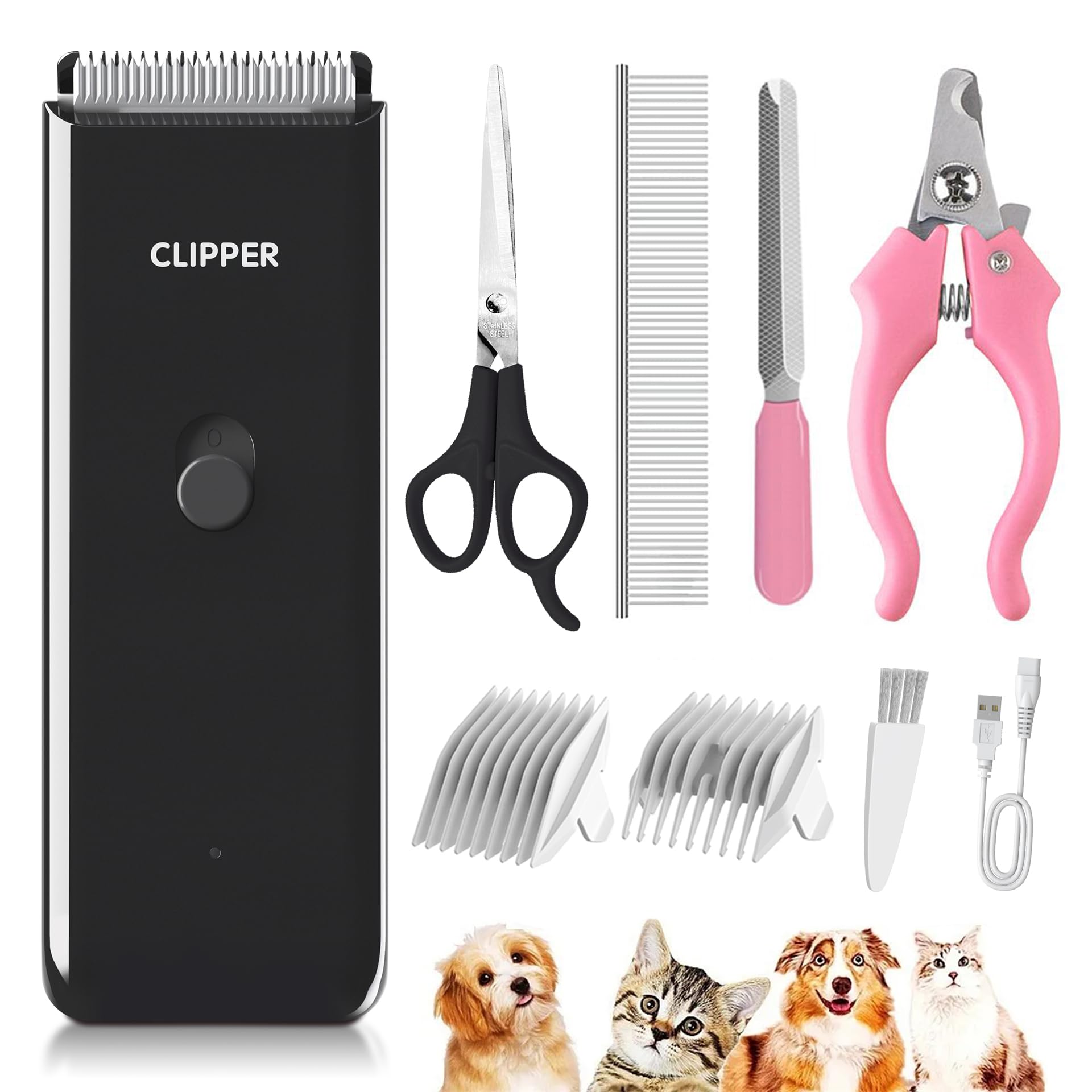 Founouly Black Dog Cat Clippers, Home Professional Cordless Cat Grooming Tools For Dog Thick Coat Clippers, Low Noise Pet Hair T