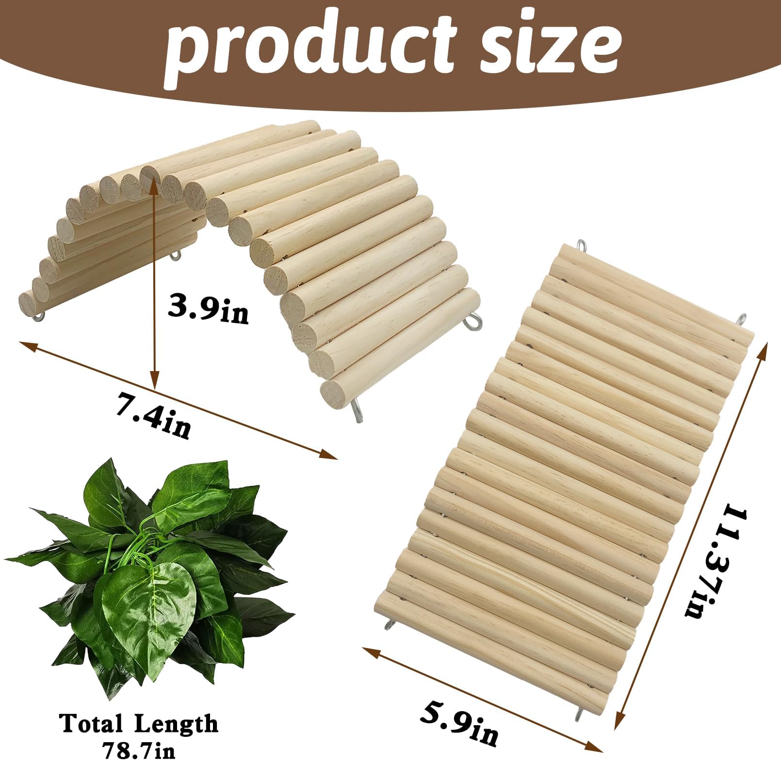 Hamiledyi 11.37 X 5.9 Inches Hides for Tortoises Wood Bendy Bridge Reptile Hide Climbing Ladder Hide Cave Turtle Habitat Decor f