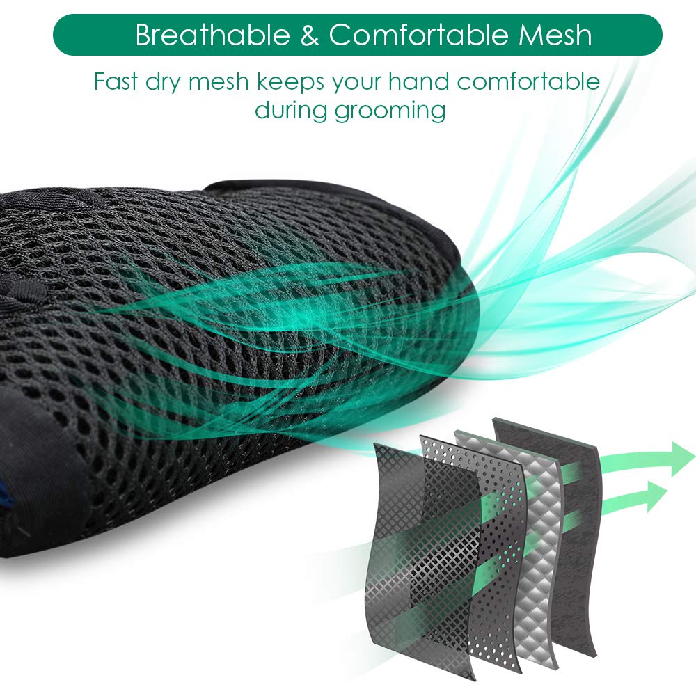 Pet Hair Remover Gloves, Enhance Pet Grooming Glove With 255 Tips, Deshedding Glove For Dog And Cat, 1 Pair Left & Right Gentle De-Shedding Glove Brush, Green